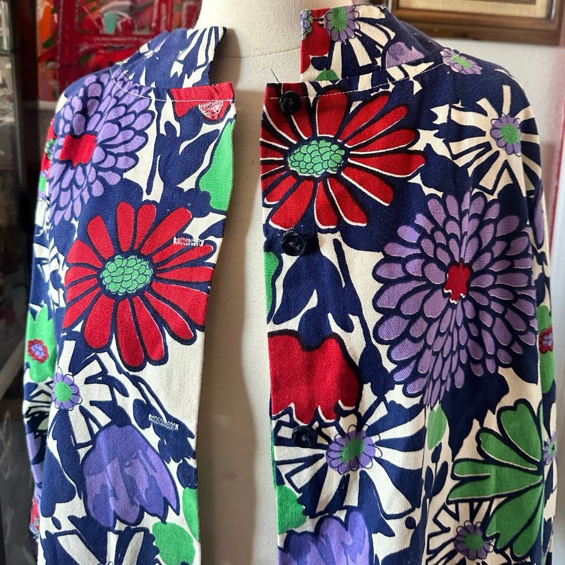 Handmade handmade button up floral jacket red cream purple blue Size M / US 6-8 / IT 42-44 - 2 Thumbnail