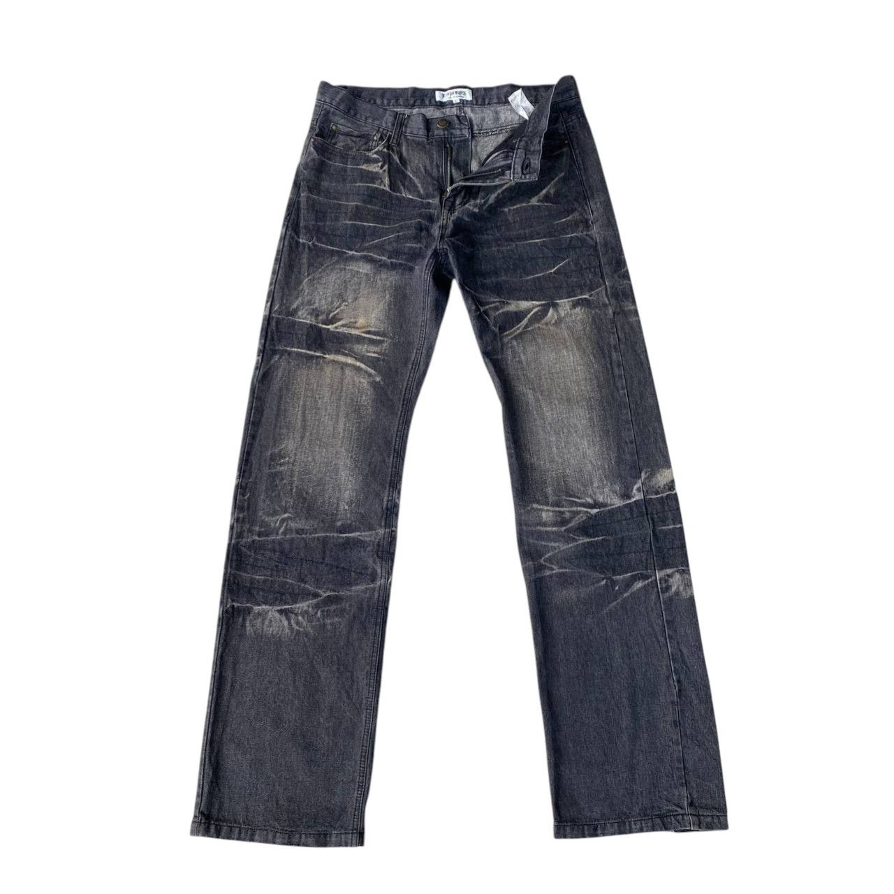 LOWBOX Archival LOWBOX Distressed Mud-Wash Denim Faded Black Grunge Size US 32 / EU 48 - 3 Thumbnail