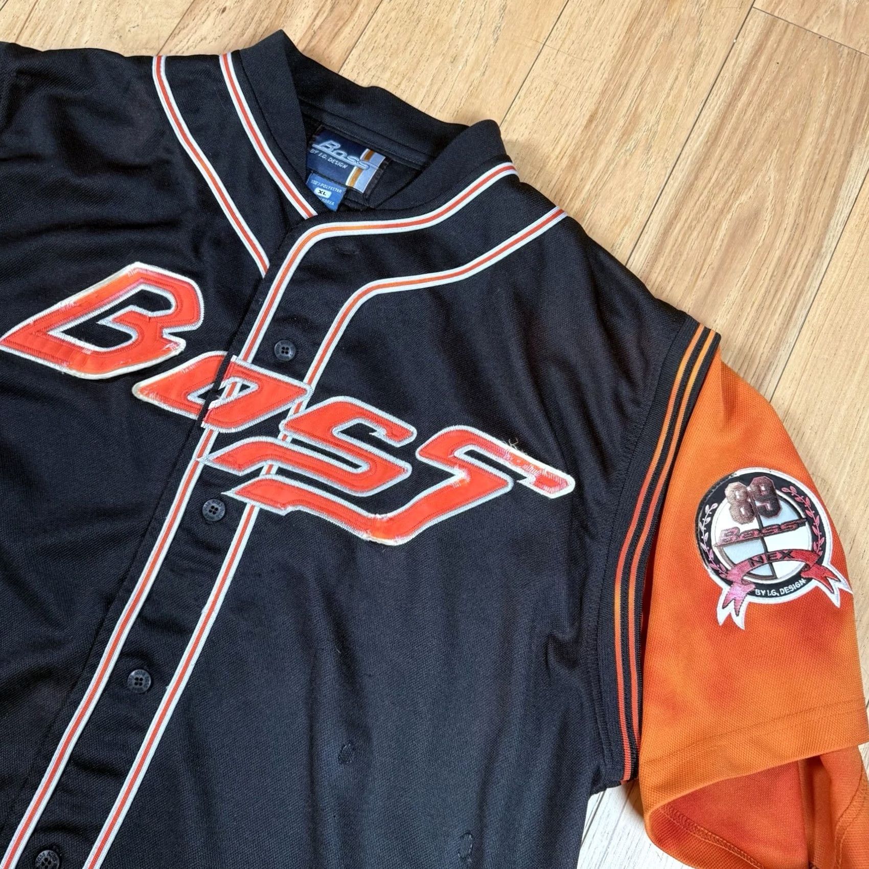 Vintage VINTAGE Boss Shirt XL Mens Black Orange Hip Hop 90s Baggy Jersey Baseball Jersey Size US XL / EU 56 / 4 - 2 Thumbnail