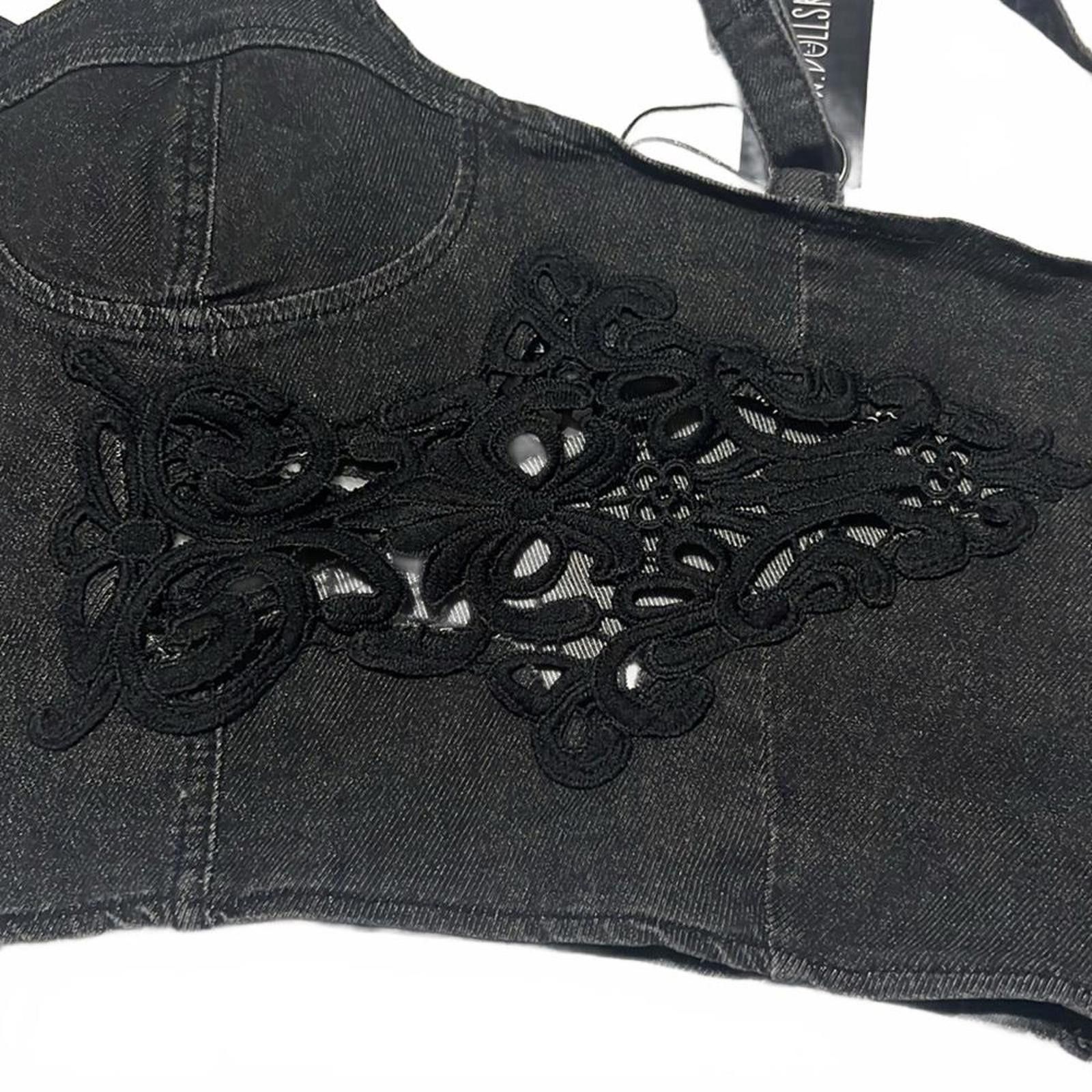 Designer Boho harmony corset crop top denim lace vintage lace crochet Size XXL / US 16-18 / IT 52-54 - 7 Thumbnail