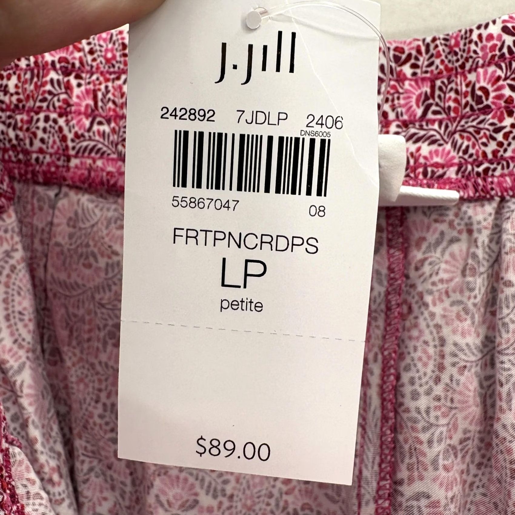 J. Jill J Jill Paisley Wide Leg Capri Pants Womens LP Pink Rayon Elastic Waist Preppy Size 36" / US 14 / IT 50 - 5 Thumbnail