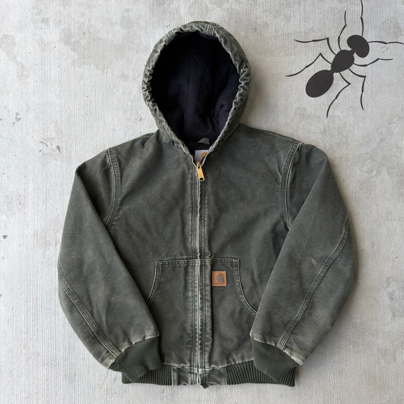 Carhartt × Vintage Carhartt YOUTH YJ130 MOS green hooded work wear jacket Size US XS / EU 42 / 0 - 1 Thumbnail
