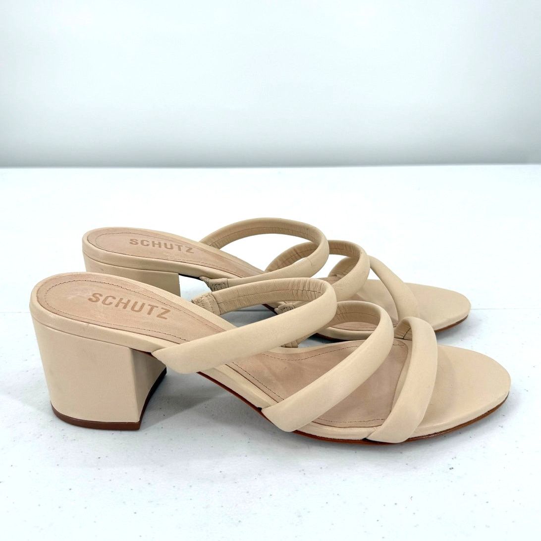 SCHUTZ NEW Schutz Olly Deluxe Nappa Leather Beige Block Sandal Size US 10.5 / IT 40.5 - 1 Thumbnail