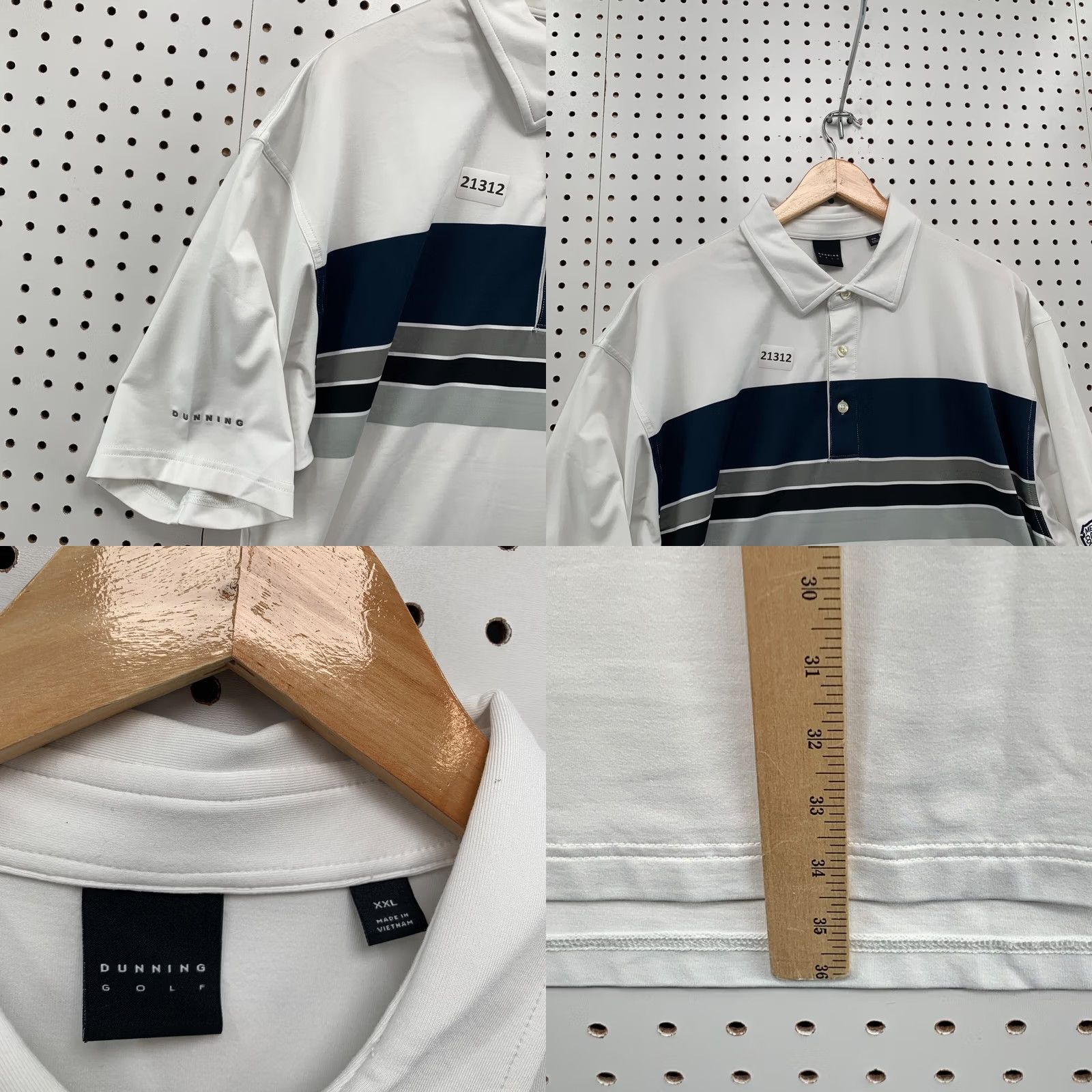 Vintage Dunning Polo Shirt Medinah Country Club White Blue Stripe Mens 2XL Size US XXL / EU 58 / 5 - 9 Thumbnail
