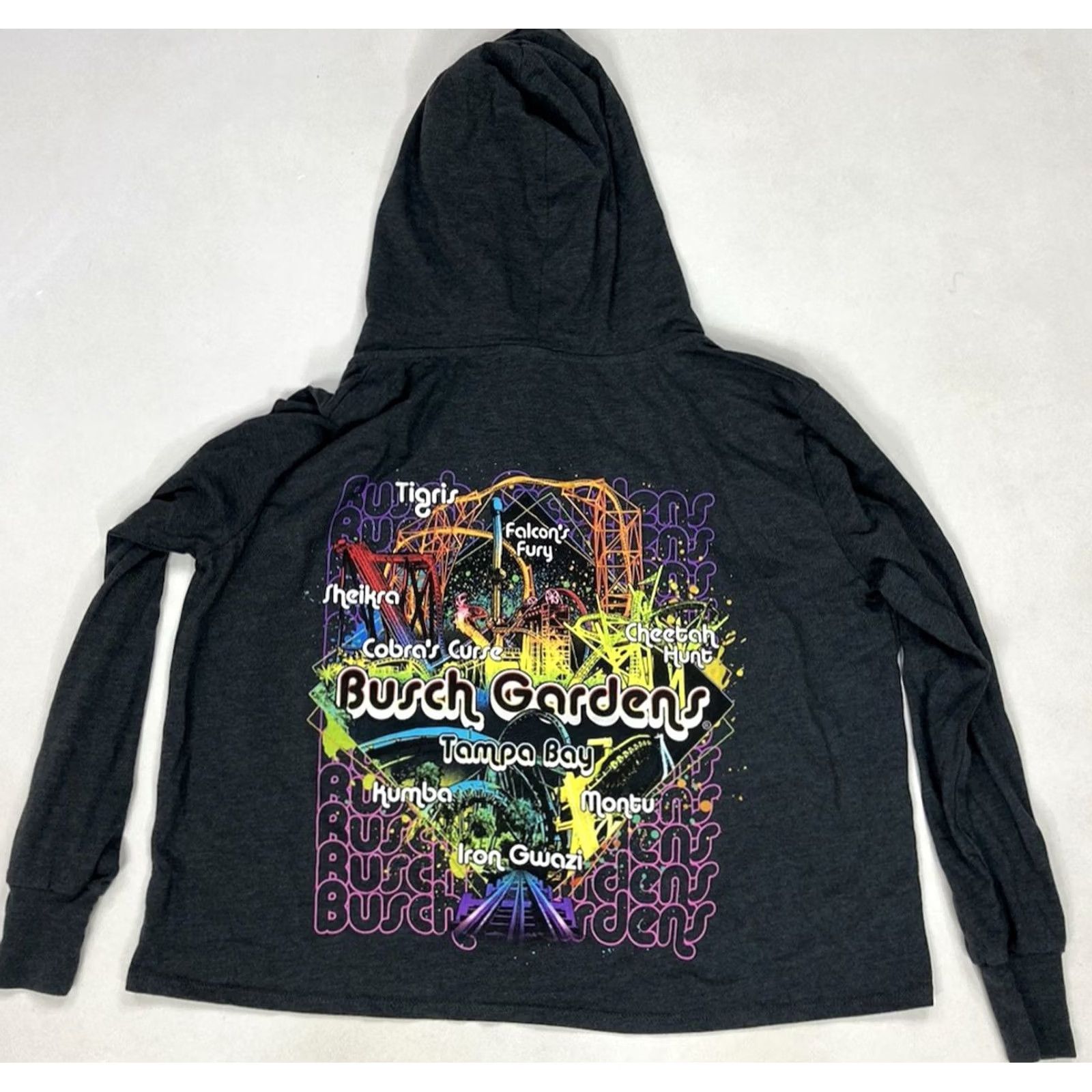 Vintage Busch Gardens Hooded Pullover Graphic Graphic Print Logo Lightweight Crop Hoodie Women Medium Gray Pullover Hoodie? Size M / US 6-8 / IT 42-44 - 2 Thumbnail