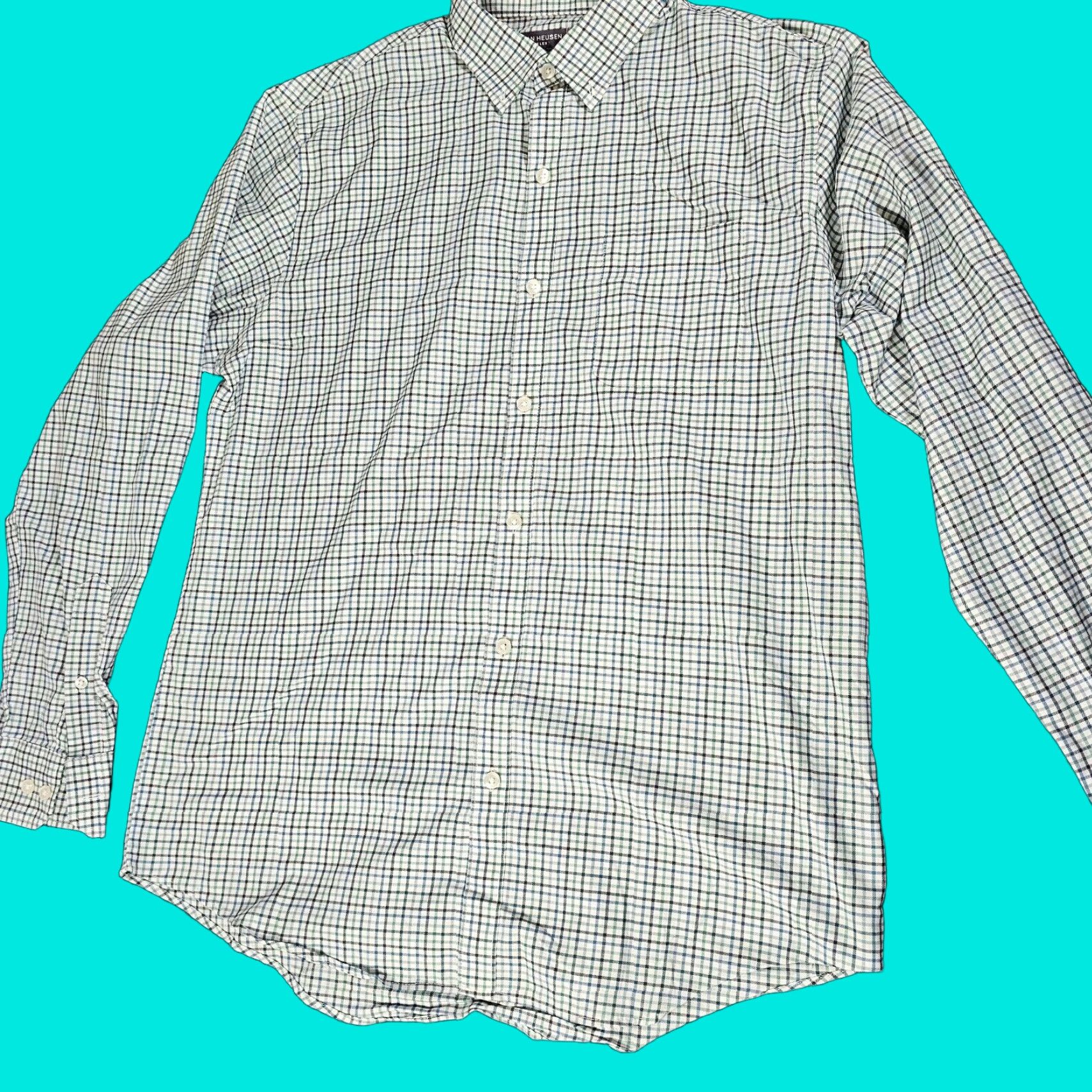 Van Heusen Van Heusen Shirt Men M Green Check Long Sleeve Button Up Flex Casual Size US M / EU 48-50 / 2 - 1 Thumbnail
