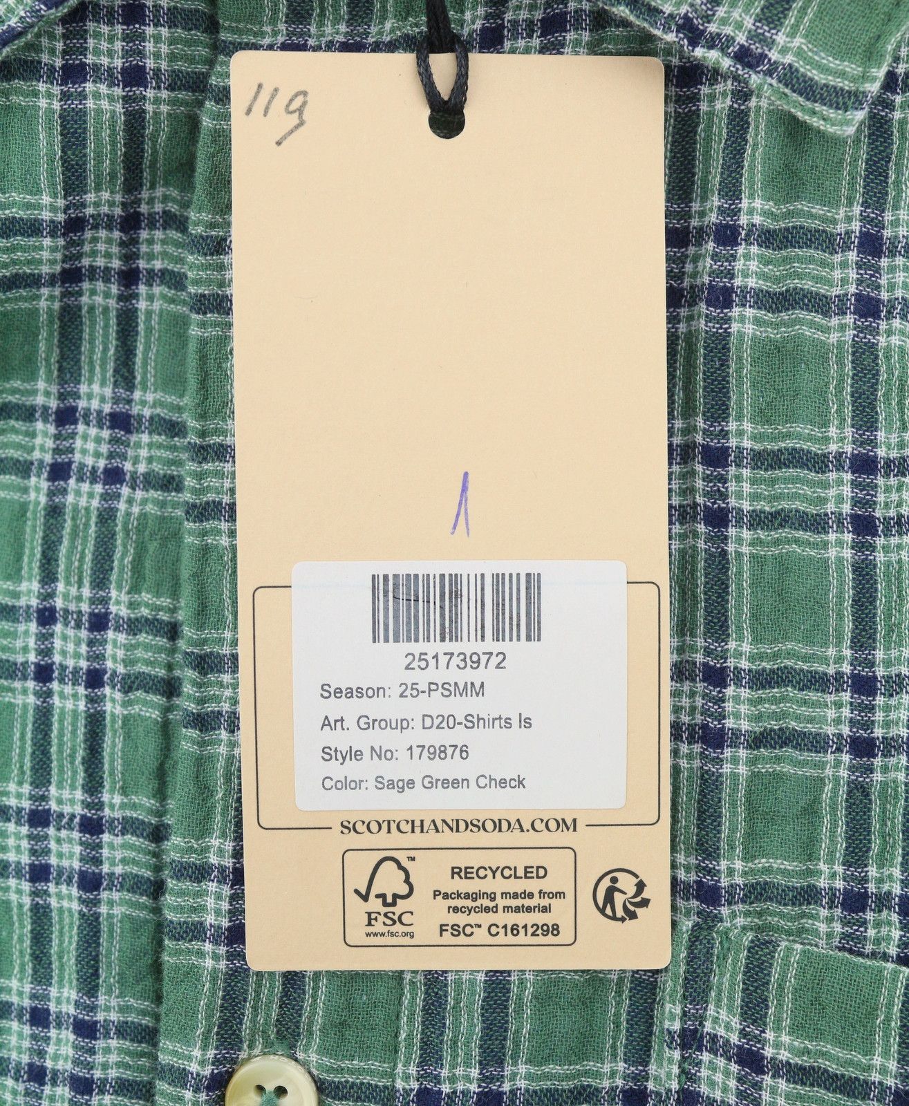 Scotch & Soda M Green Double Face Check Button-Up Shirt 88522 Size US M / EU 48-50 / 2 - 6 Thumbnail