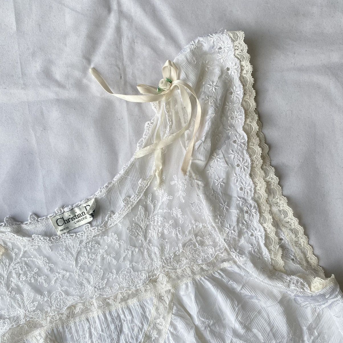 Dior × Vintage Dior Vintage Lace Trimmed White Lingerie Nightgown Dress Size M / US 6-8 / IT 42-44 - 6 Thumbnail