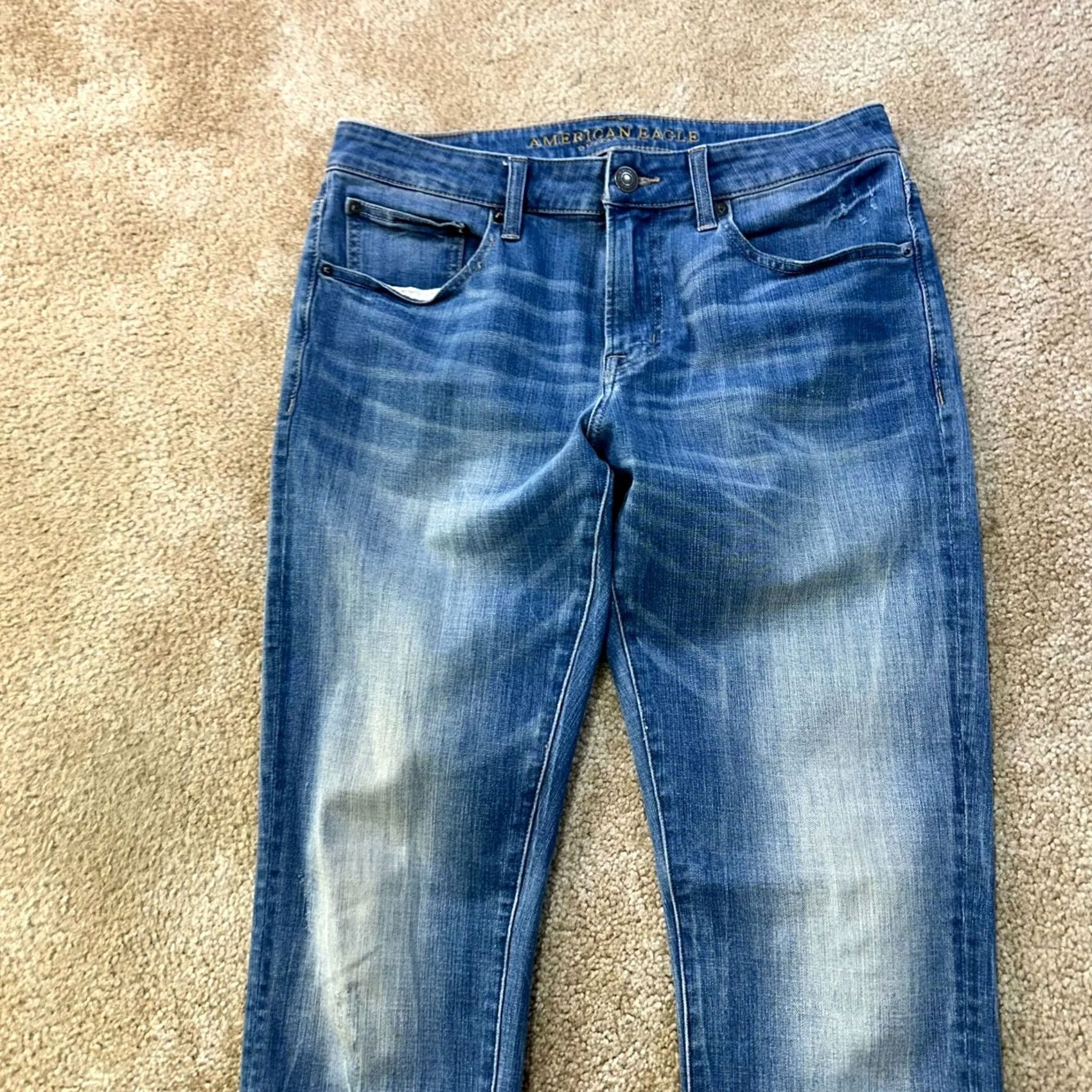 American Eagle Outfitters American Eagle Outfitters Slim Jeans Men's 32x34 Blue Denim Distressed Modern 5-Pocket Belt Loops Cotton Blend Slim Straight Classic Casual Jeans Size US 32 / EU 48 - 2 Thumbnail