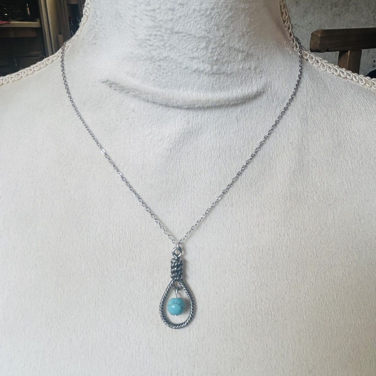 Handmade Handcrafted southwest rope turquoise pendant necklace Size ONE SIZE - 3 Thumbnail