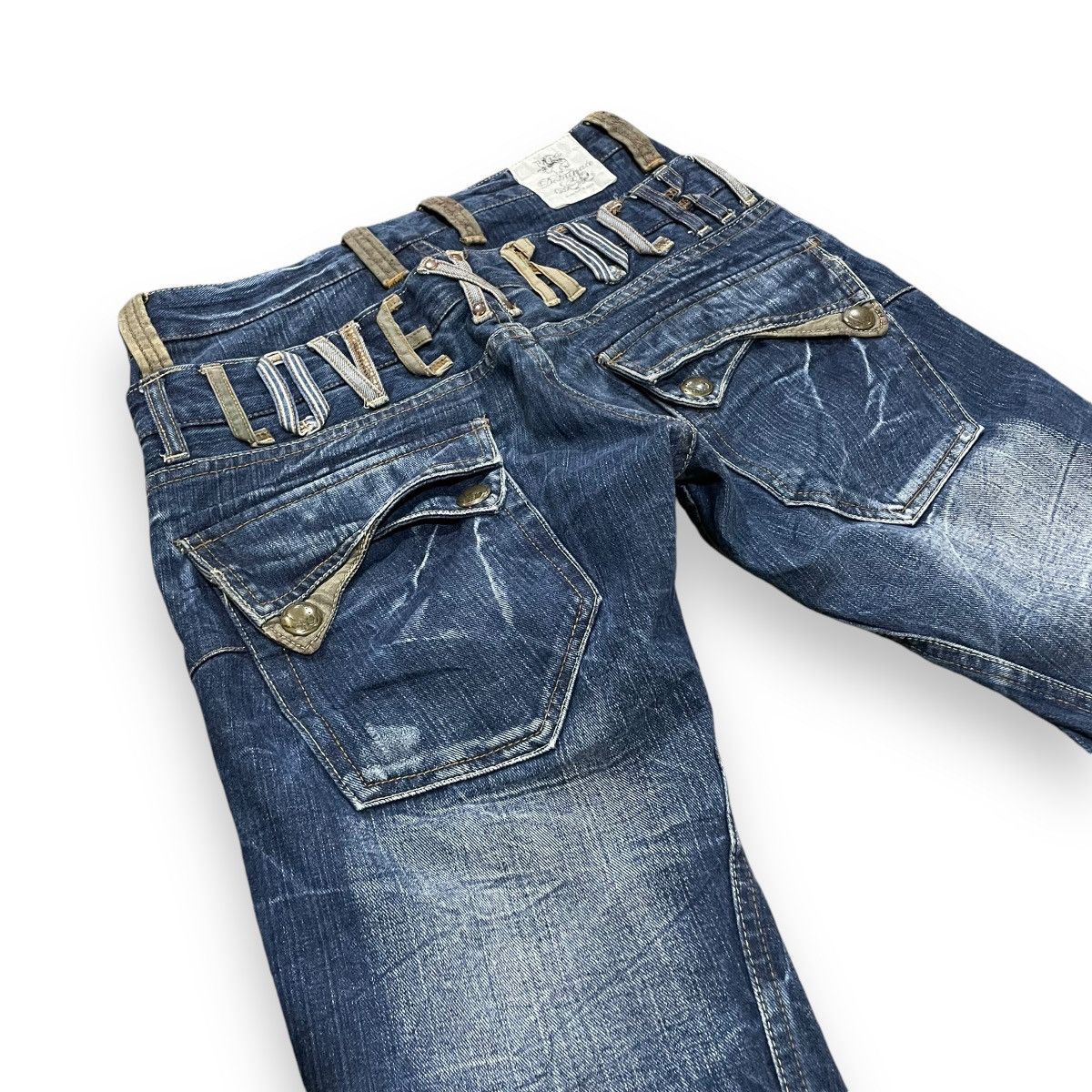 Le Grande Bleu (L.G.B.) DOMINATED HANDCRAFTED LOVEROCK DOUBLE WAIST SPIRAL CUT JEANS Size US 30 / EU 46 - 15 Thumbnail