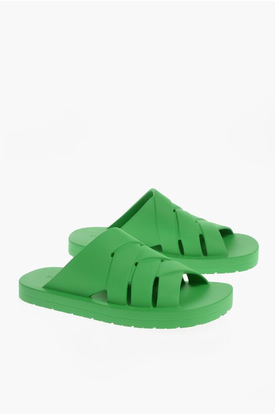 image of Bottega Veneta Braided Rubber Slippers in Green, Men's (Size 12)