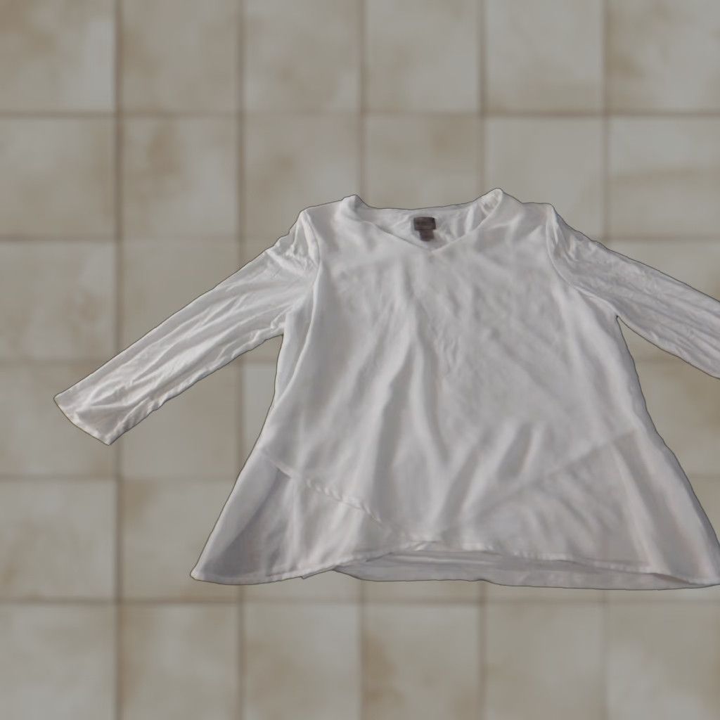Vintage Chicos Blouse Shirt Womens 1 White V-Neck Pullover Stretch Rayon Polyester Spandex Knit Casual Regular Long Sleeve Classic Basic Polo Size XS / US 0-2 / IT 36-38 - 1 Thumbnail