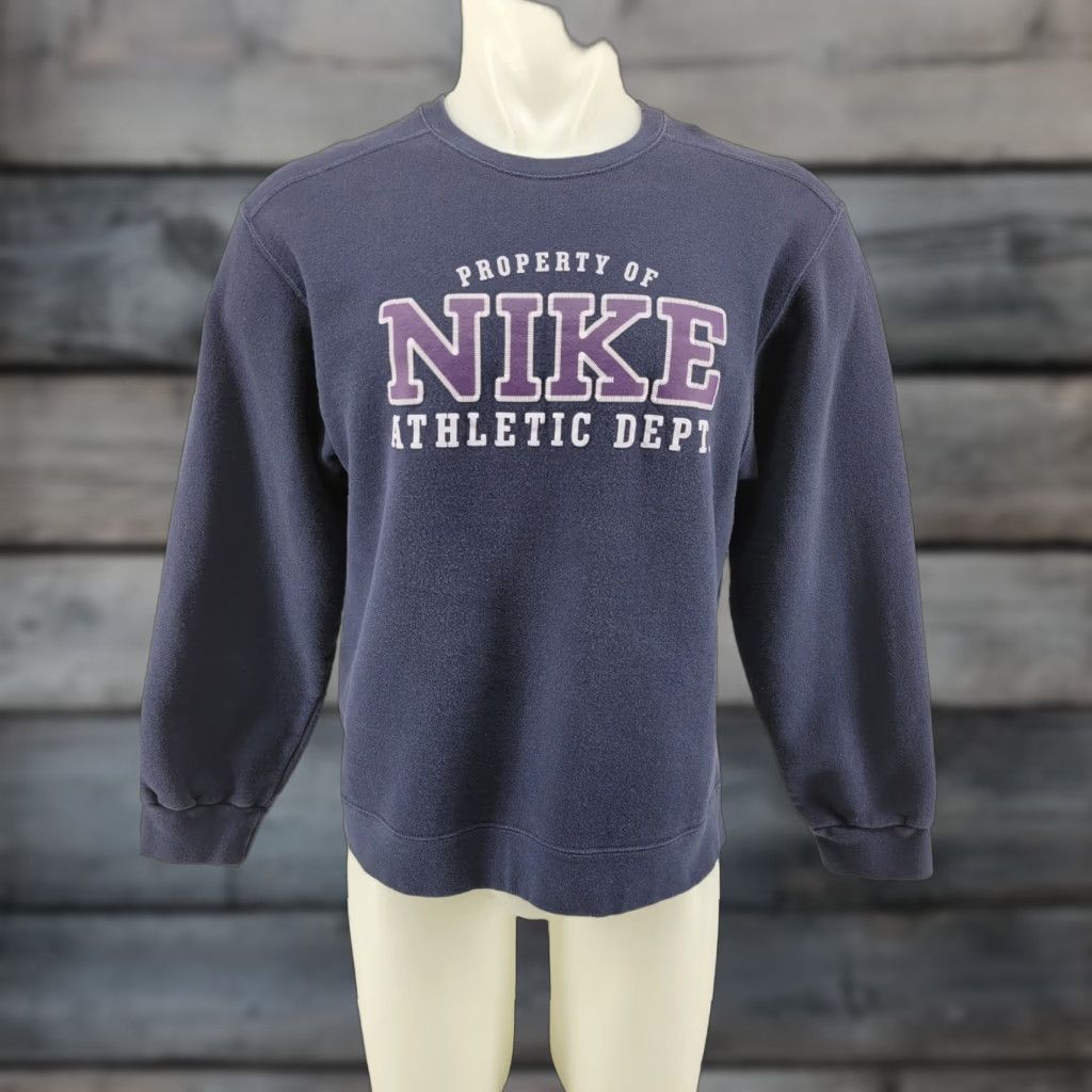 Nike VINTAGE Nike Athletics Dept Women Sweater Shirt Pullover Blue Size Large Crew Neck Pullover 90s 2000s Size L / US 10 / IT 46 - 1 Thumbnail
