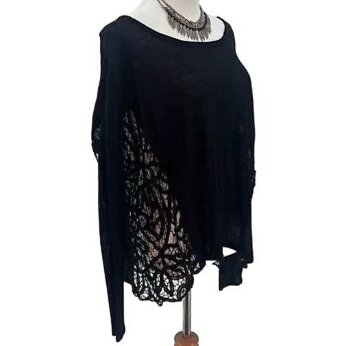 Free People NWT Free People Black Lace Inset Slouchy Linen Blend Top | B Size S / US 4 / IT 40 - 4 Thumbnail