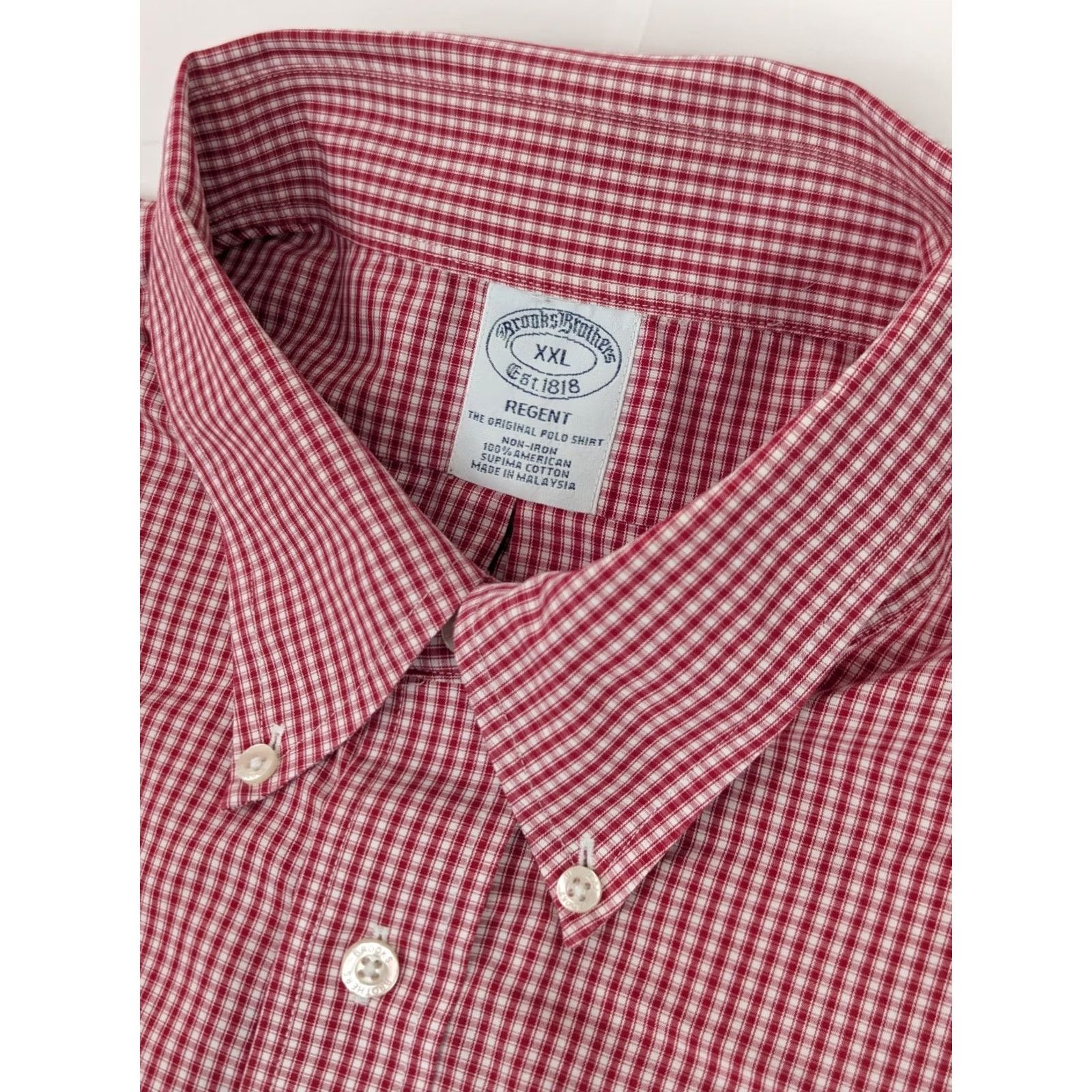 Brooks Brothers Brooks Brothers Regent Fit Button-Down Shirt Men 2XL Red & White Gingham Check Polo Shirt Size US XXL / EU 58 / 5 - 2 Thumbnail