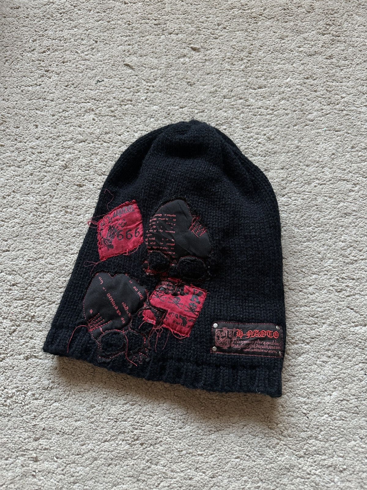 Japanese Brand 2000s H Naoto Patchwork Skull Beanie Size ONE SIZE - 1 Thumbnail