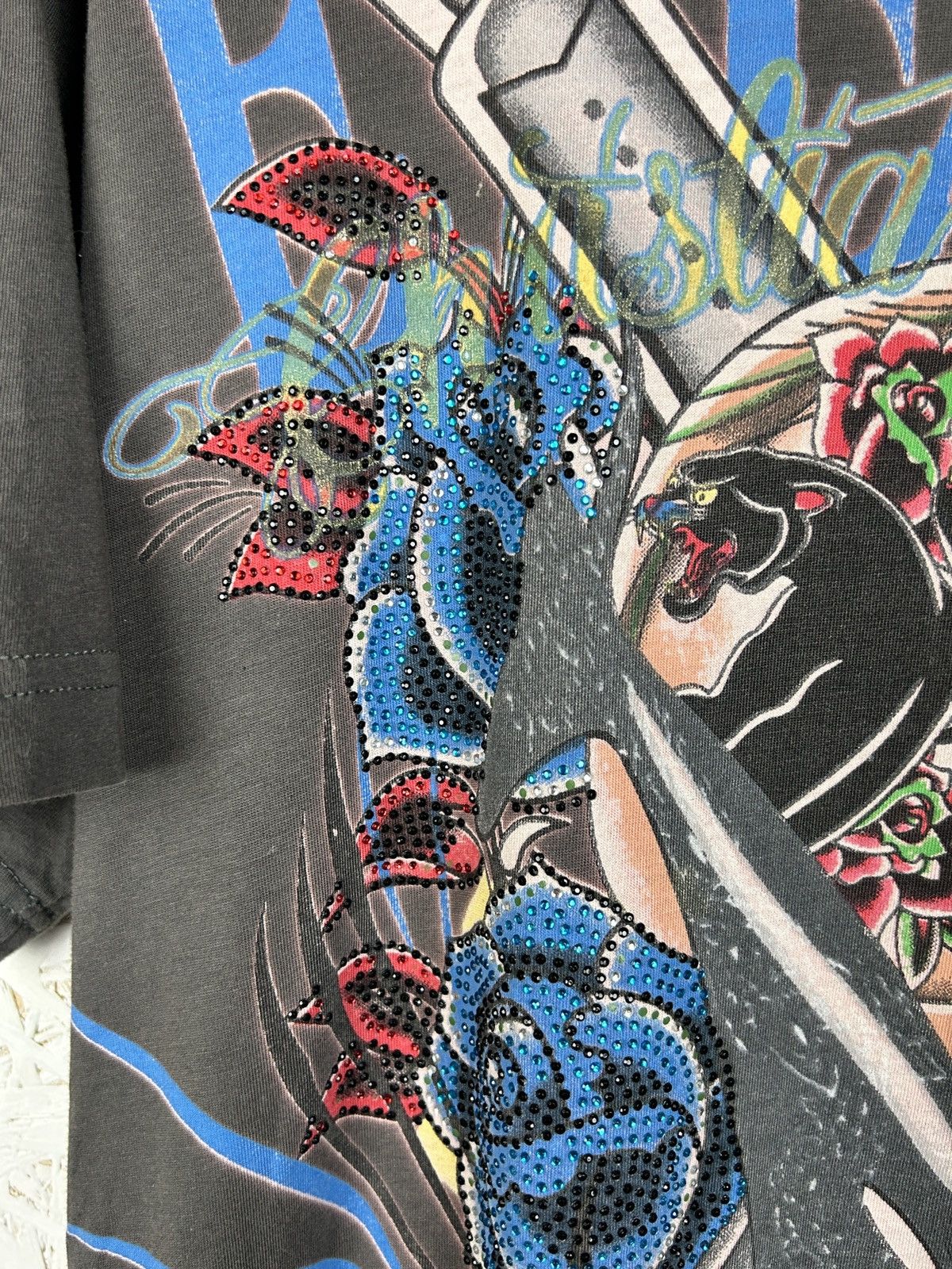 Christian Audigier 00s Vintage Christian Audigier Ed Hardy Skull Rhinestone Tee Size US M / EU 48-50 / 2 - 2 Thumbnail