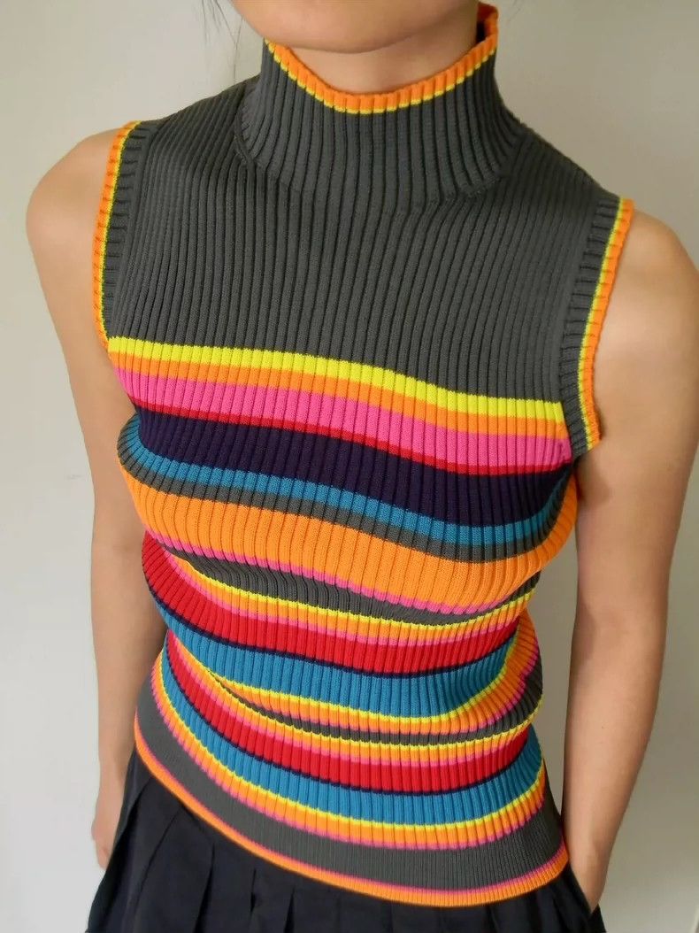Issey Miyake Issey Miyake Vintage Rainbow Stripe Knit Top - dmc Size US M / EU 48-50 / 2 - 1 Thumbnail