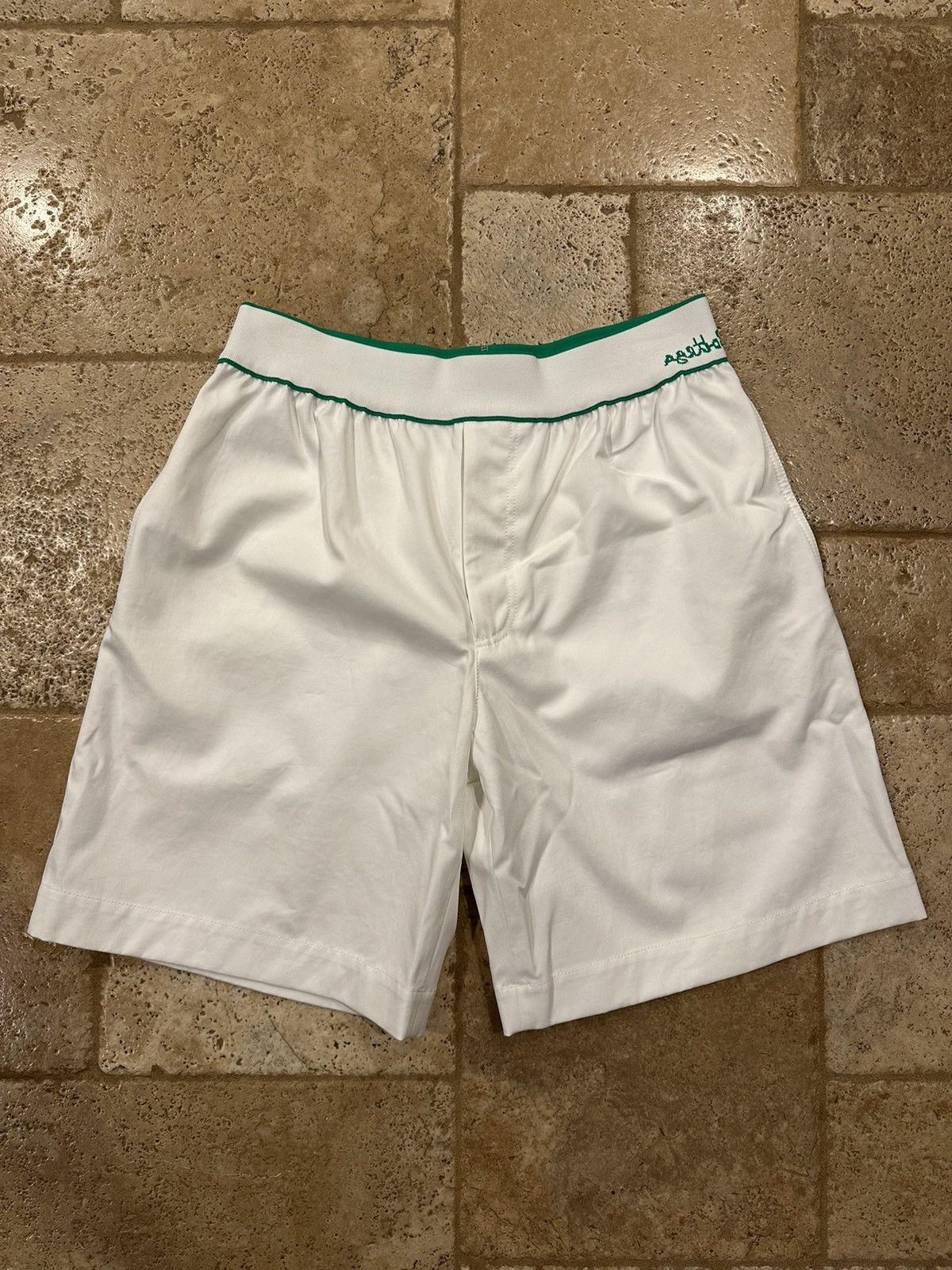 image of Bottega Veneta White Bermuda Logo Twill Knee Shorts, Men's (Size 34)