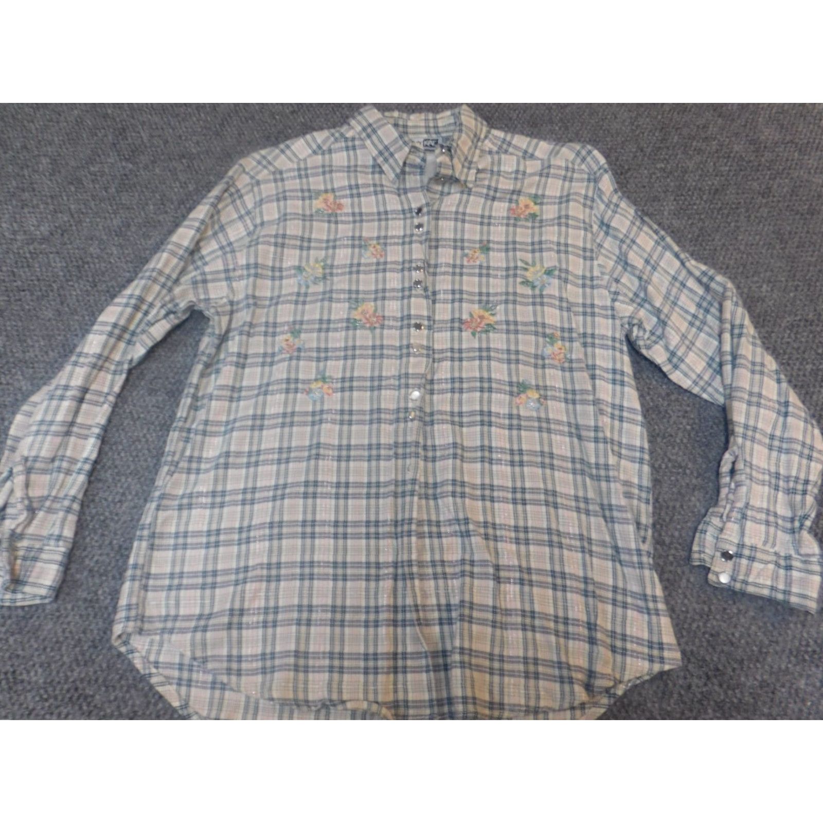 Vintage Krazy Kat Womens Shirt Medium plaid flowers button down Size M / US 6-8 / IT 42-44 - 2 Thumbnail