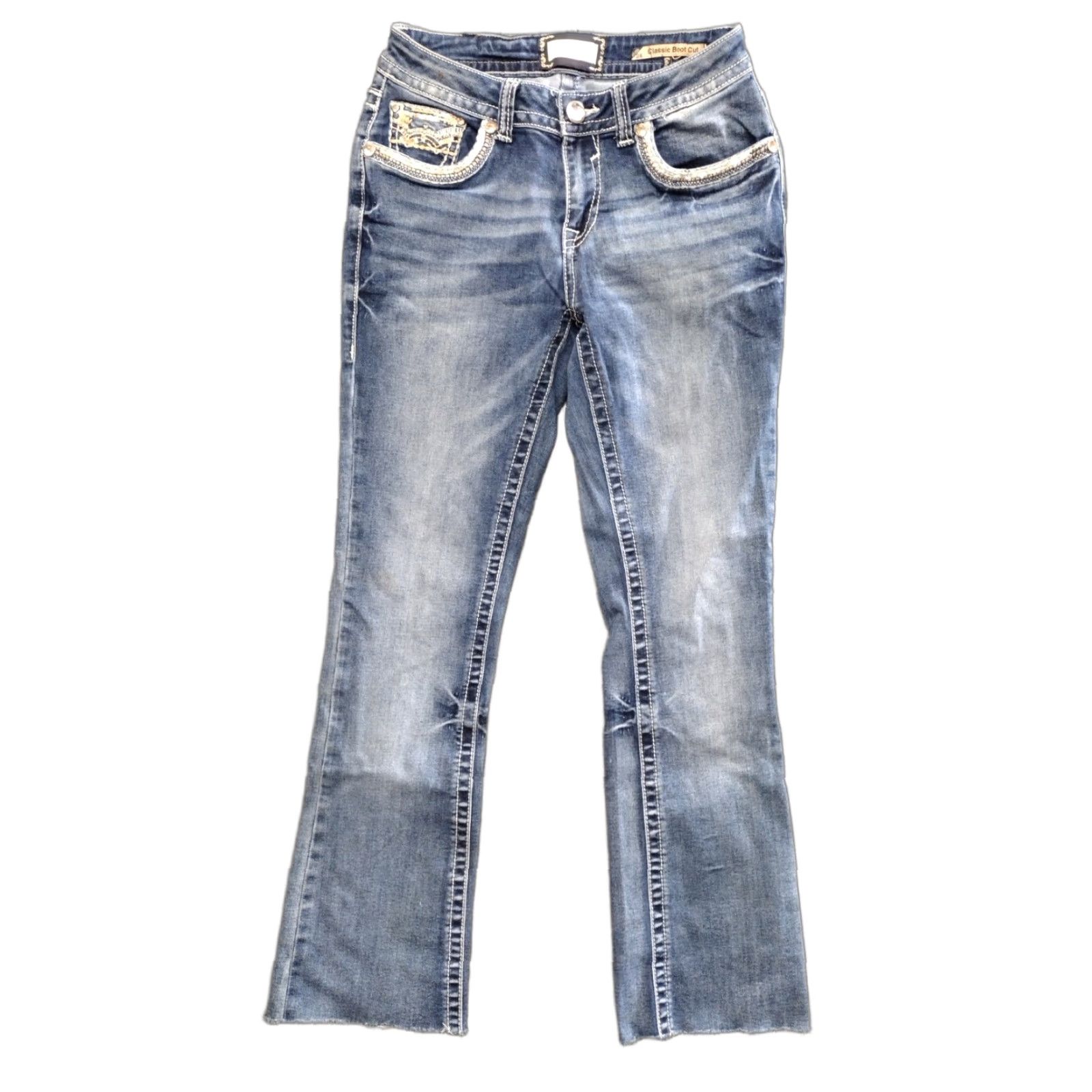 Denime Western Blue Women's Denim Classic Boot Cut Jeans Size 28 Rhinestones Size 28" / US 6 / IT 42 - 1 Thumbnail