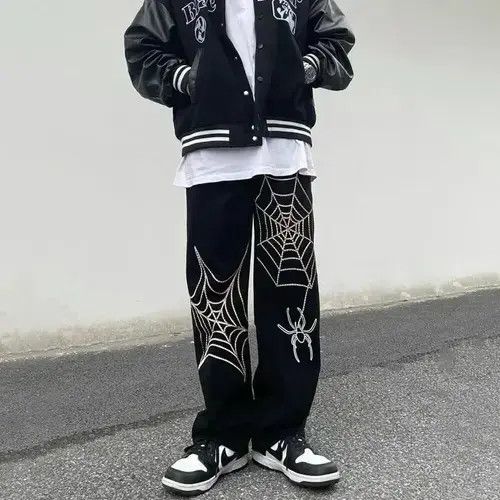 Japanese Brand Embroidery Spider Web Straight Casual Jeans Size US 32 / EU 48 - 3 Thumbnail