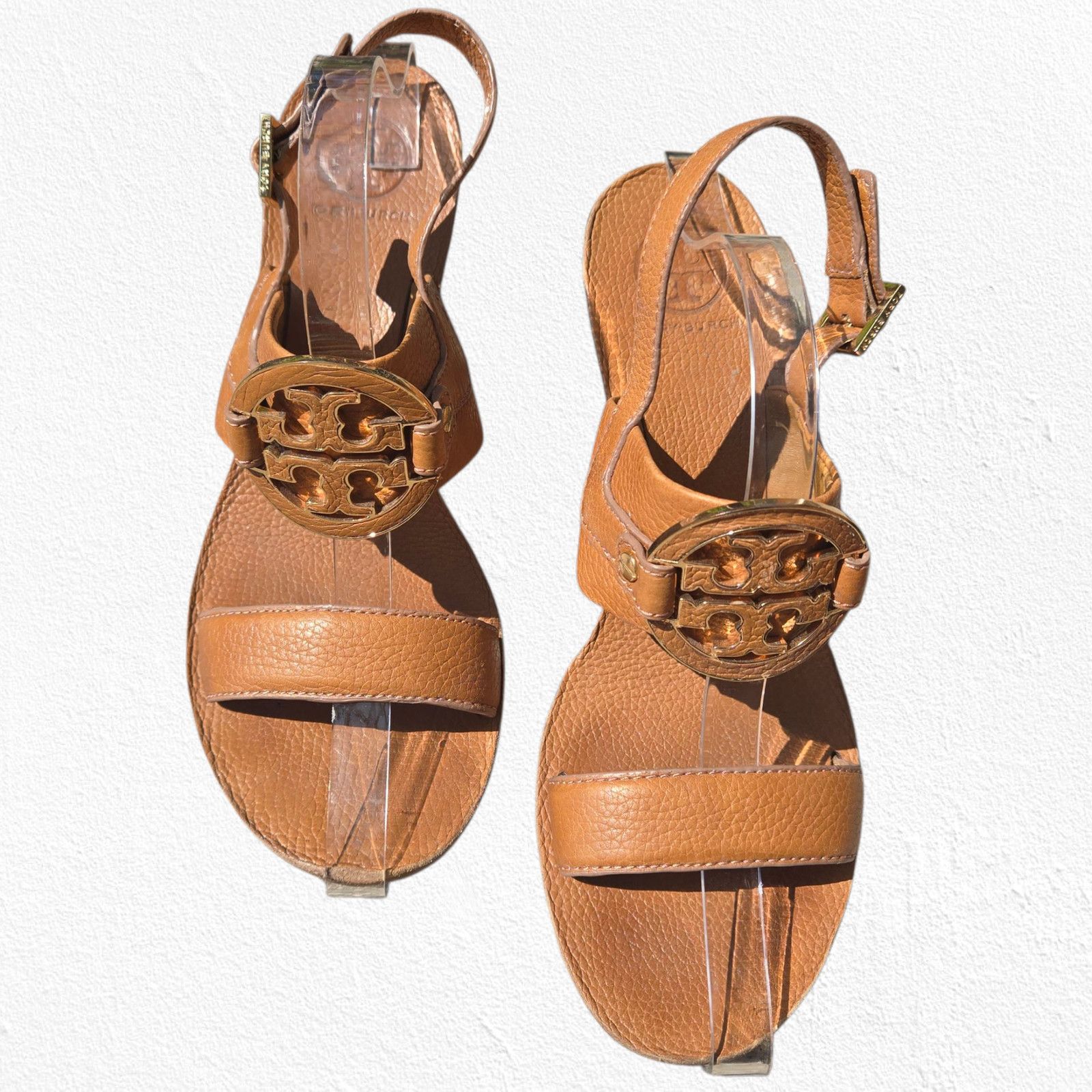 Tory Burch Tory Burch Tan Leather Miller Wedge Sandals Heels Size 10.5M Size US 10.5 / IT 40.5 - 15 Thumbnail
