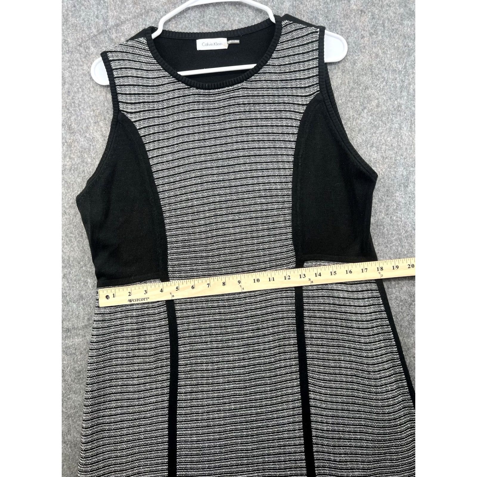 Calvin Klein Calvin Klein Women's Black Stripe Knit Sweater Dress Sleeveless | Size L | Black Knit A-Line Dress Womens Size L / US 10 / IT 46 - 2 Thumbnail
