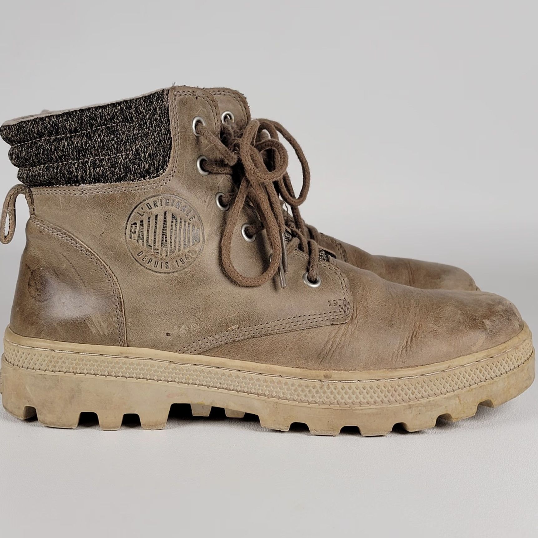 Palladium Palladium Boots Women’s Lace-Up Ankle Size 9.5 Tan Leather/Fabric Combat Block Heel Womens Shoes Size US 8 / IT 38 - 2 Thumbnail