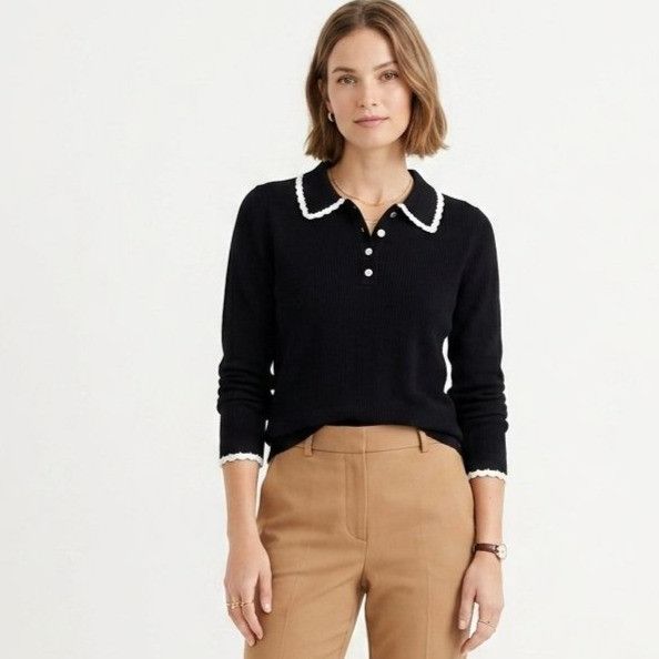 Other CeCe Black Pullover Knit Sweater Peter Pan Collar Size S Size S / US 4 / IT 40 - 1 Thumbnail