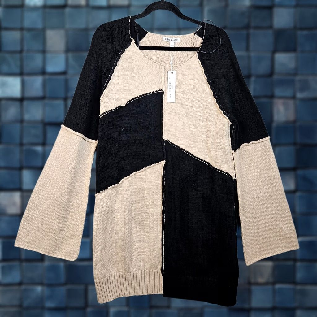 Steve Madden Steve Madden Women's Long Sleeve Knit Sweater Dress BLACK Beige L Adult Regular Size Size L / US 10 / IT 46 - 1 Thumbnail
