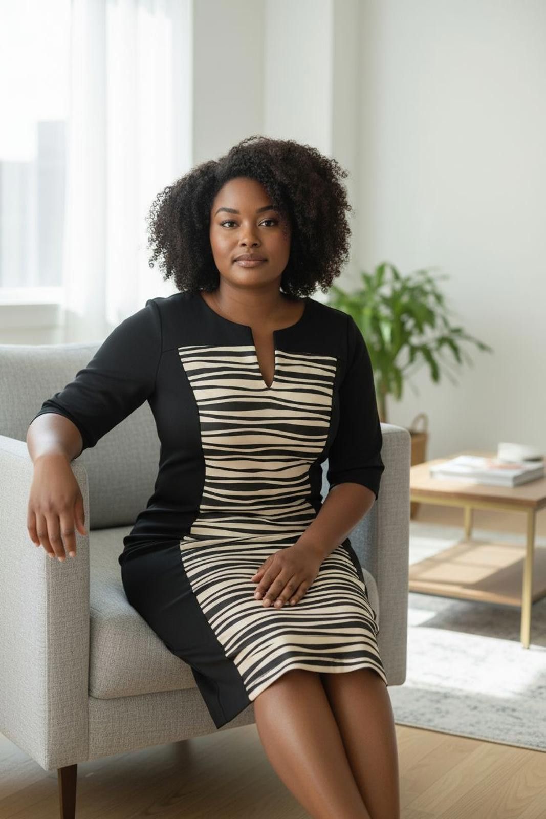 Other Connected Apparel Black and White Zebra Print Midi Dress Size XXL / US 16-18 / IT 52-54 - 2 Thumbnail
