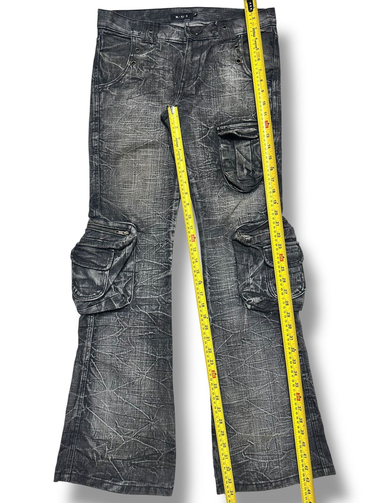 Vintage K.U.I. Cargo Jeans | Rare Japanese Streetwear | Flared Faded Size US 34 / EU 50 - 19 Thumbnail