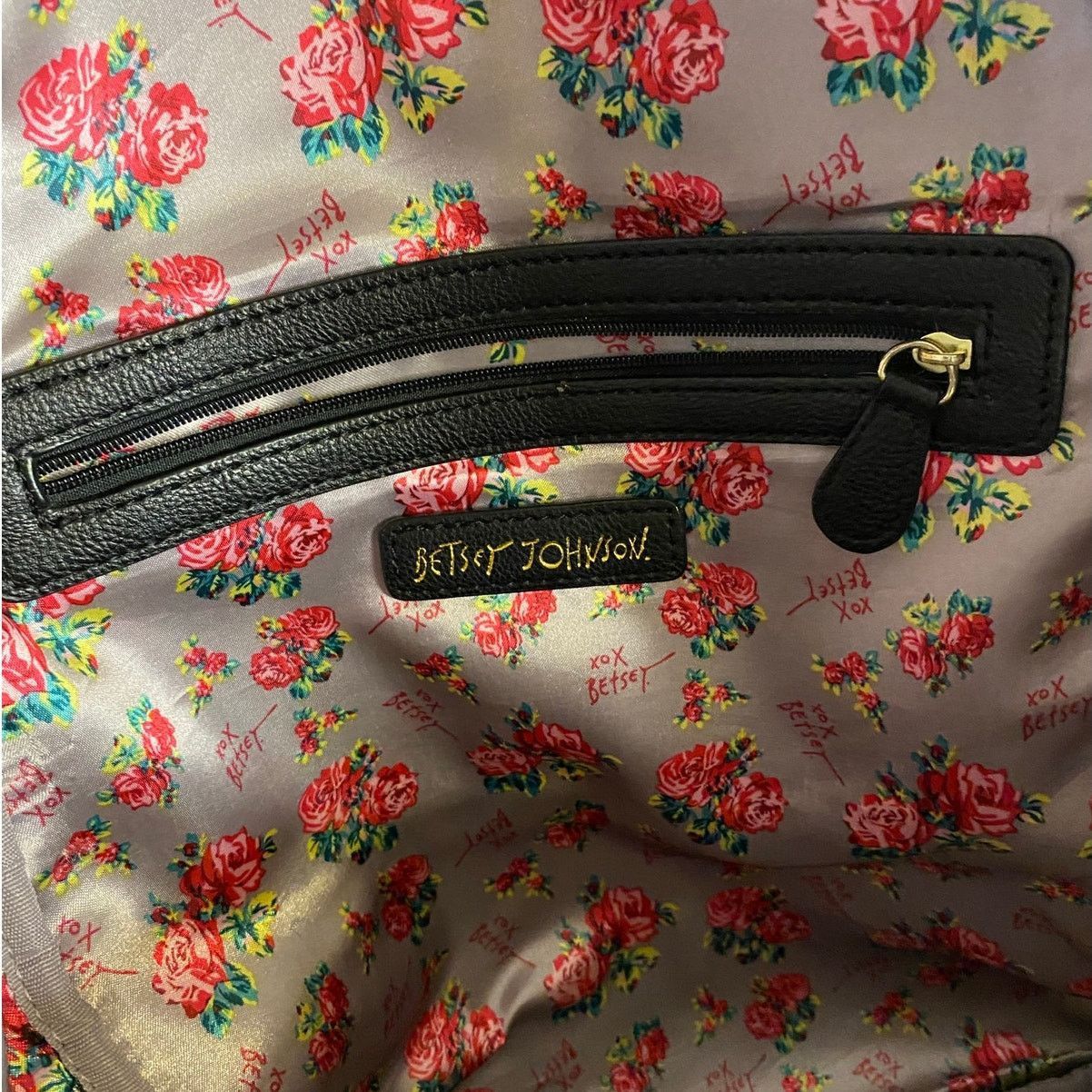 Betsey Johnson Goth Glam Bow Stripe Floral Backpack Betsey Johnson Black Size ONE SIZE - 5 Thumbnail