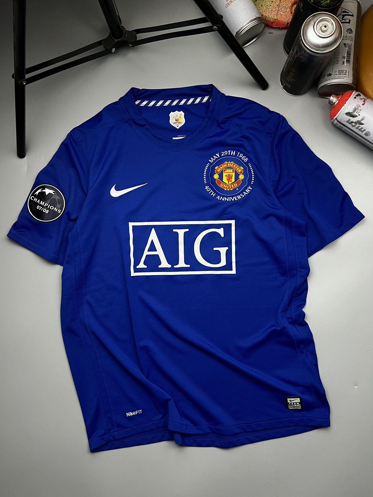 image of Nike x Soccer Jersey F.c. Manchester United (Ronaldo) 2008 Champions Jersey in Blue (Size Medium)