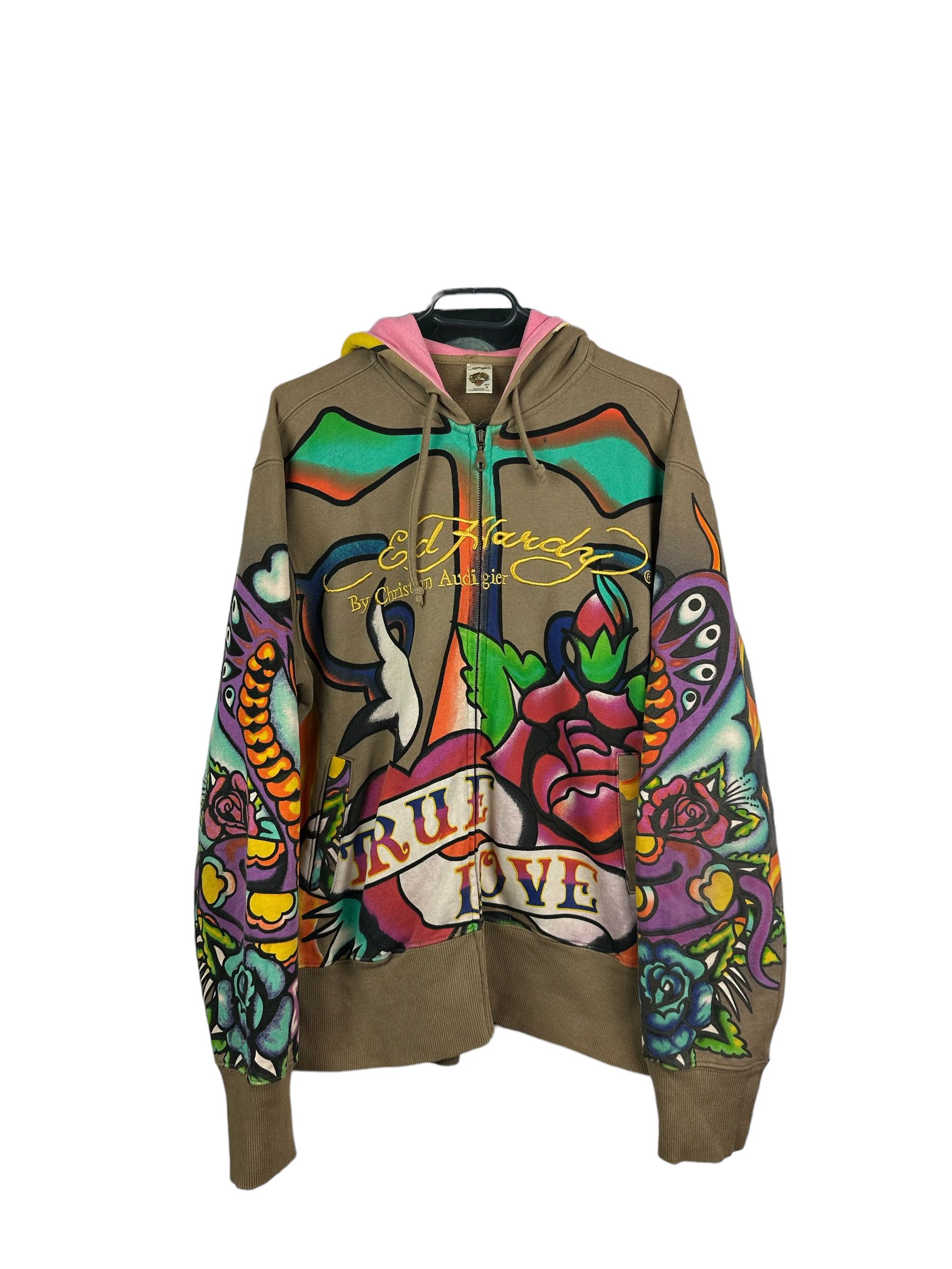 image of Vintage Ed Hardy True Love Hoodie Jacket Y2K Hype, Men's (Size Medium)