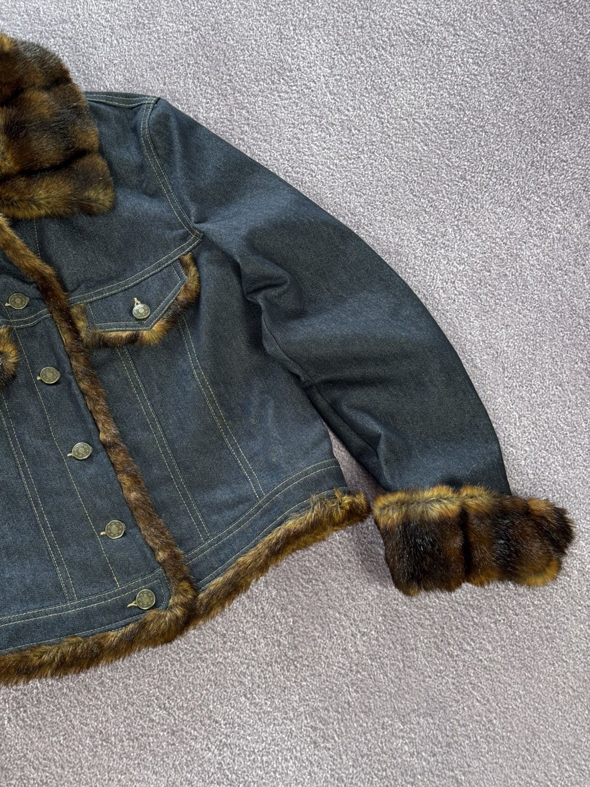Japanese Brand Y2K Faux Fur Glamour Avant Garde Denim Jacket Size M / US 6-8 / IT 42-44 - 6 Thumbnail
