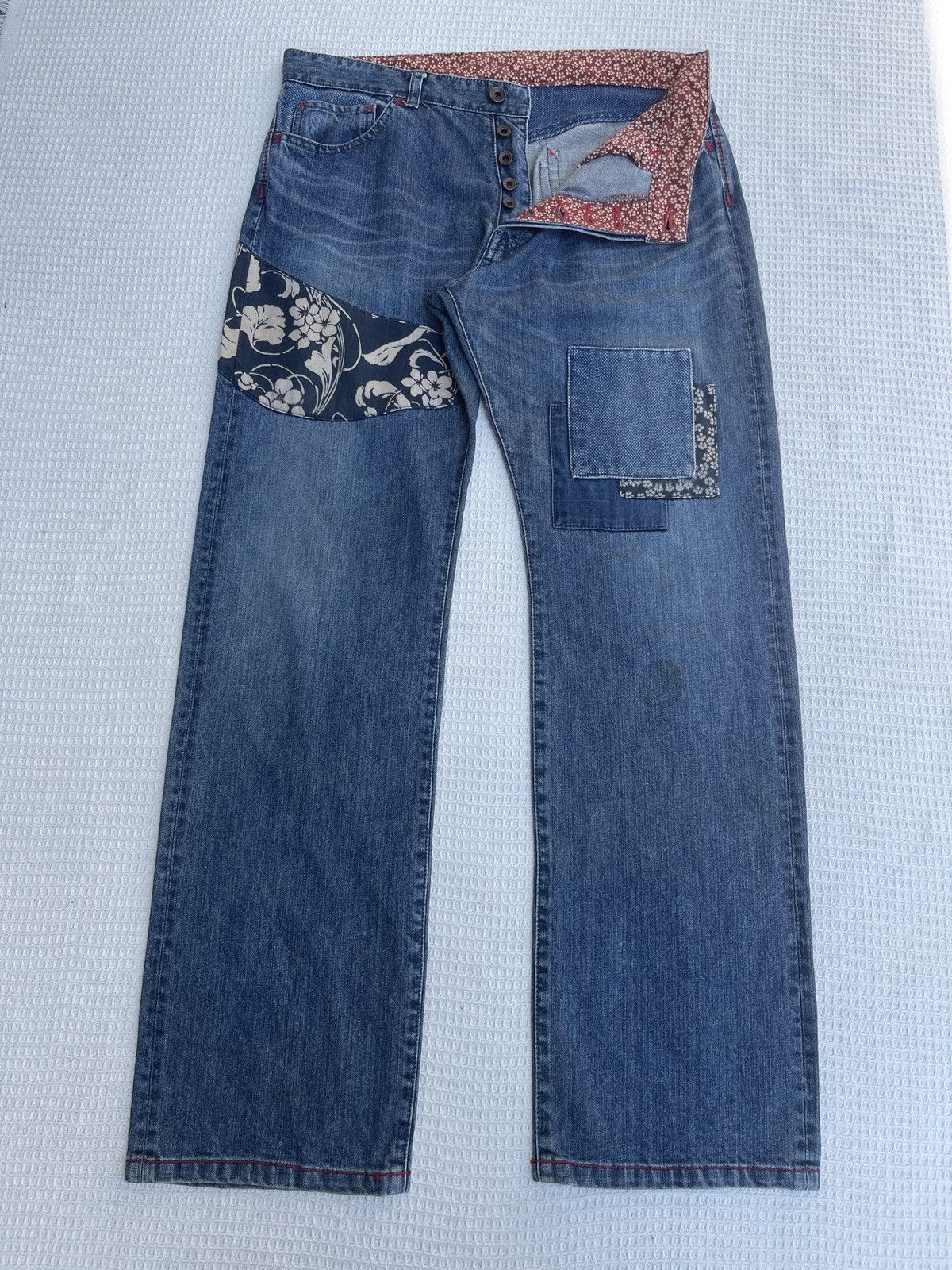Karakuri Tamashii Last🔥Vtg Japan Brand Eternal Patchwork Jeans Karakuri Style Size US 34 / EU 50 - 1 Thumbnail