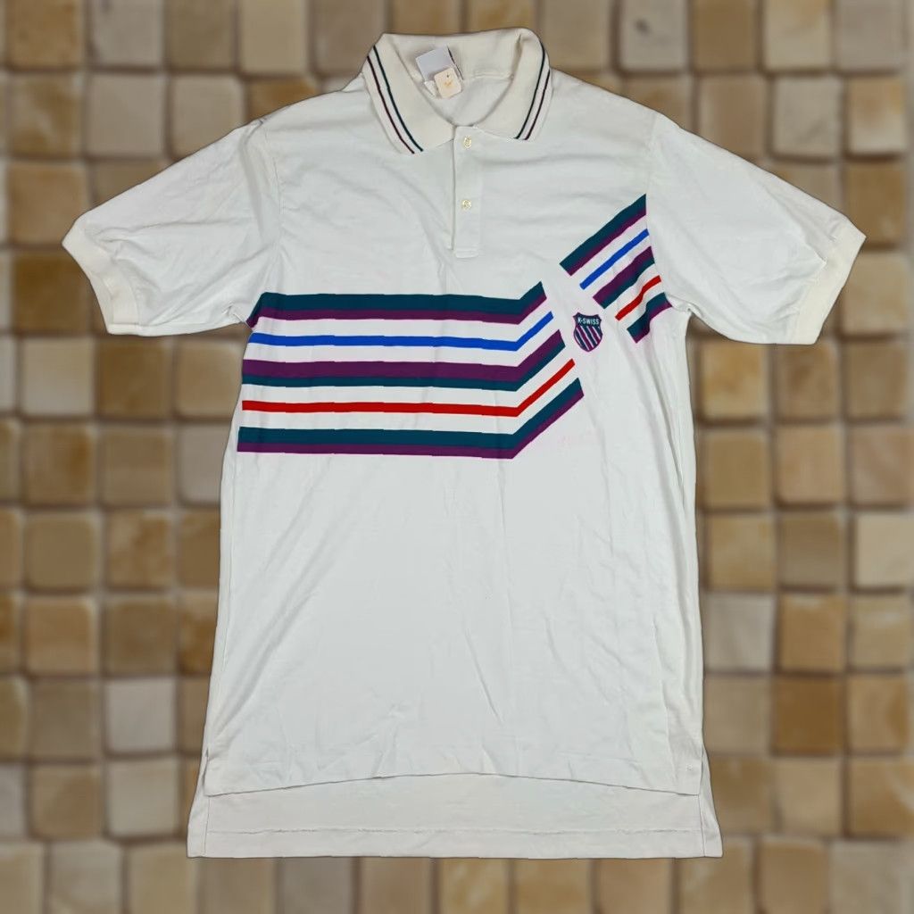 K-Swiss VINTAGE K-Swiss Polo Shirt MENS XL Golf Tennis Short Sleeve USA Made Striped White 90s Retro Casual Sports Polo Shirt Size US XL / EU 56 / 4 - 1 Thumbnail