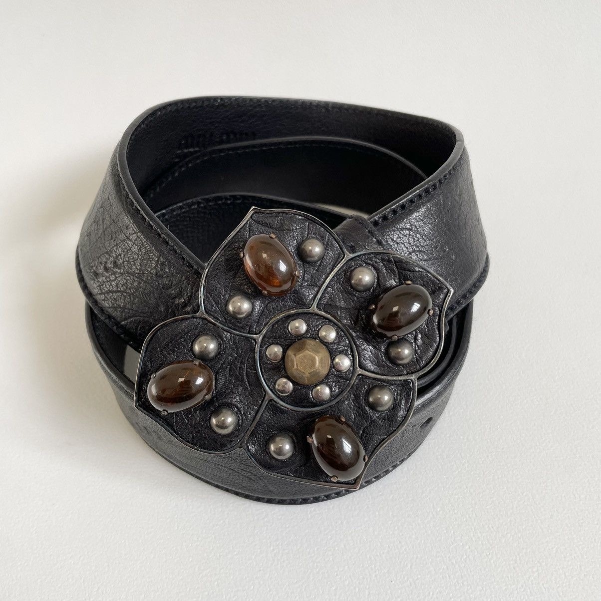 Miu Miu ‘Metal Flower Buckle’ Western Leather Belt Size 32 - 17 Thumbnail