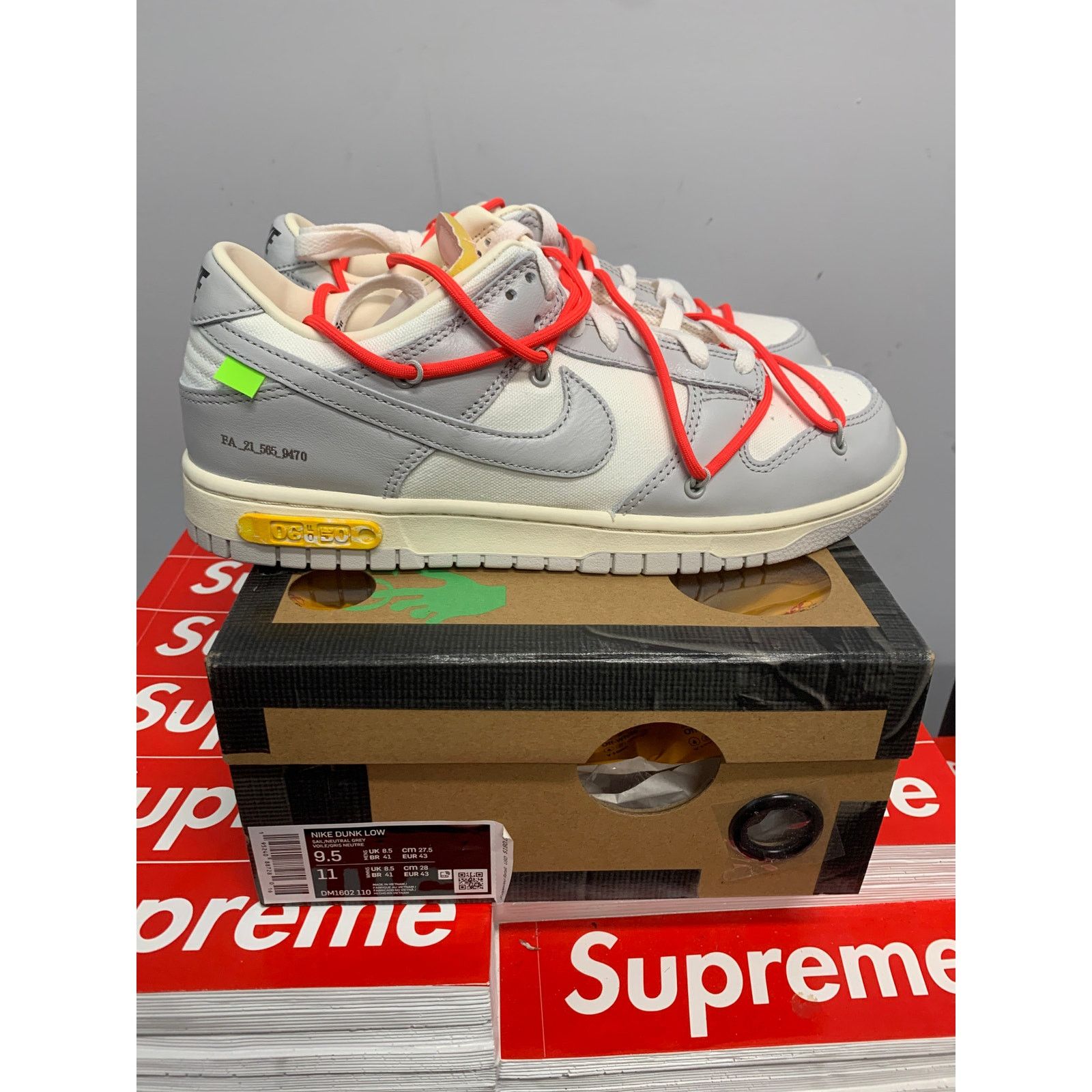 Nike Dunk Low Off-White Grey White Red Lot 6 Size 9.5 NEW