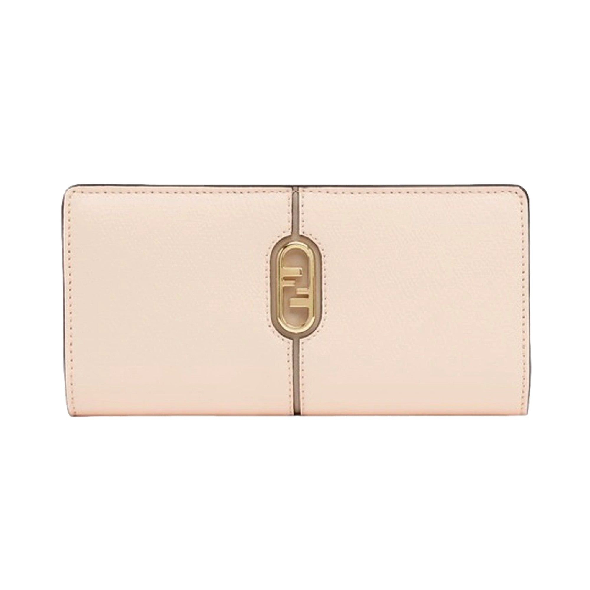 image of NWT Fendi O'lock Rose Pink And Tortora Gray Calf Leather Snap Continental Wallet, Women's