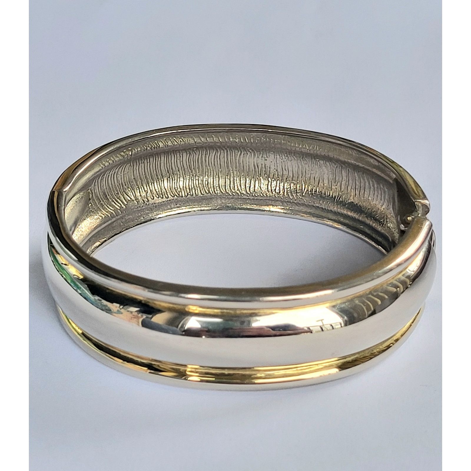 Other Silver Gold 2-Tone Hinged Bangle Wide Bracelet Men Women Size ONE SIZE - 3 Thumbnail