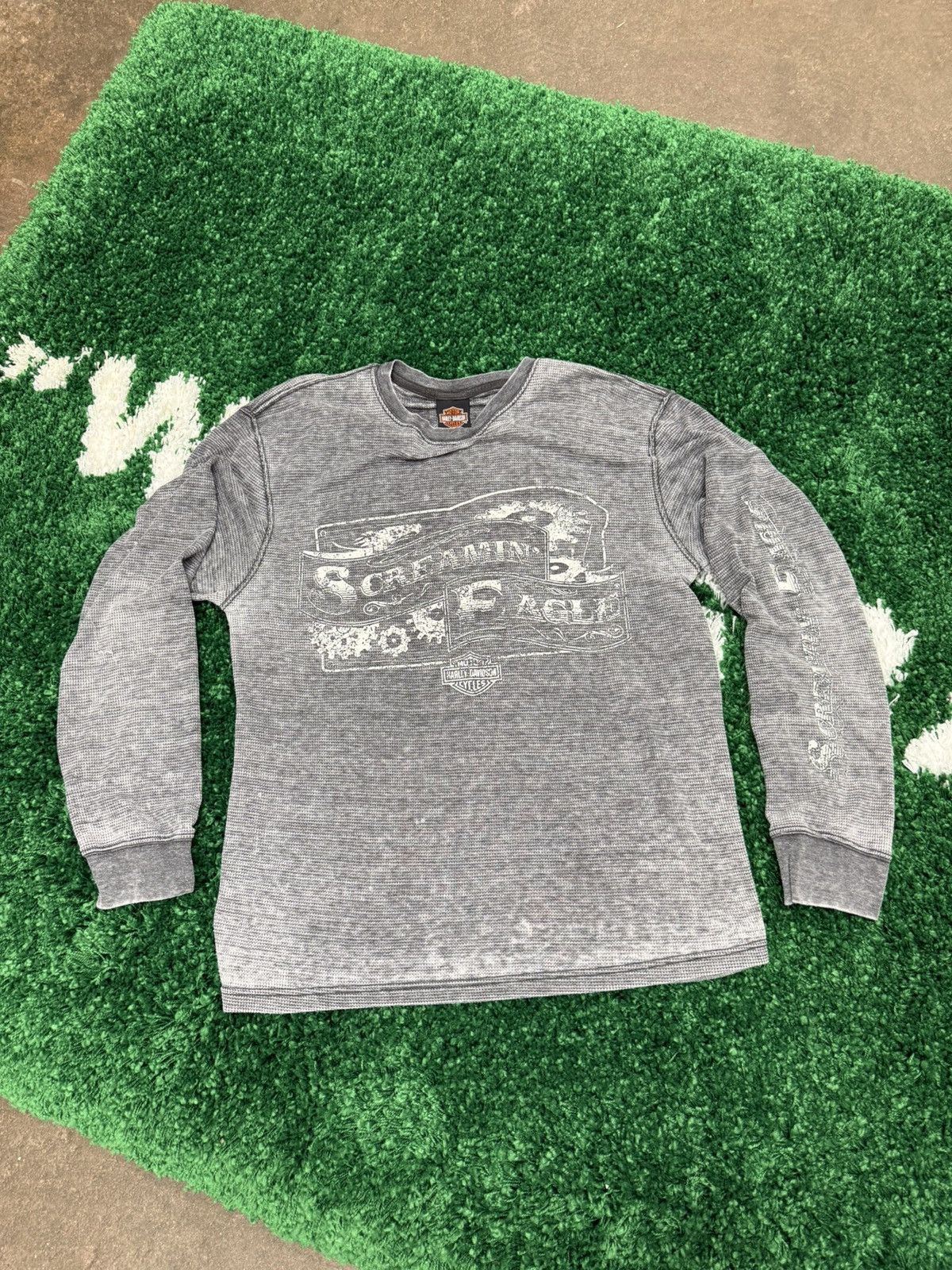 Harley Davidson × Vintage Vintage Harley Davidson Screaming Eagle Grey Thermal Tee XL Size US XL / EU 56 / 4 - 1 Thumbnail