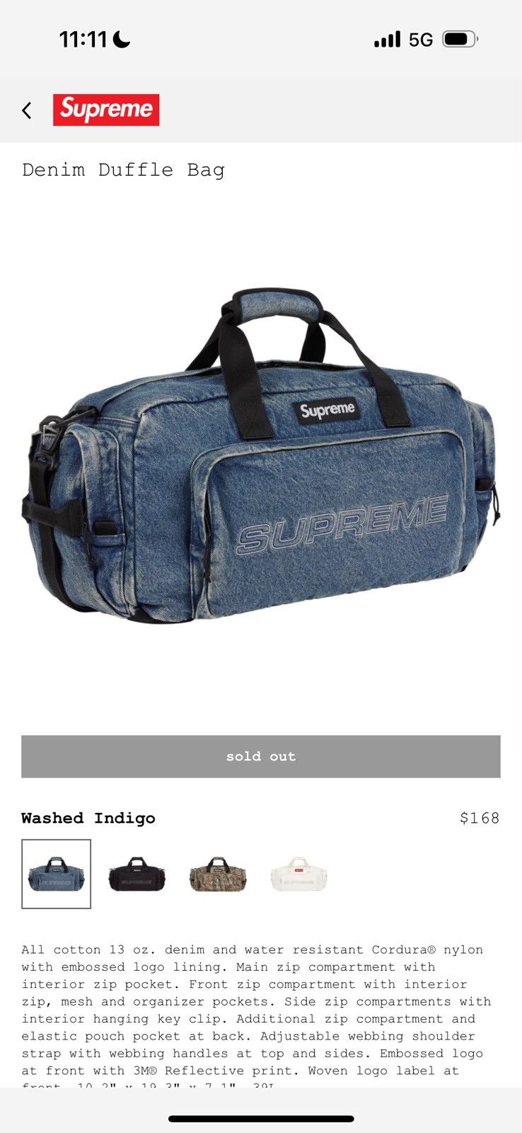 バッグ Supreme Denim Duffle Bag Supreme Denim Duffle Bag Black - FW25 - US