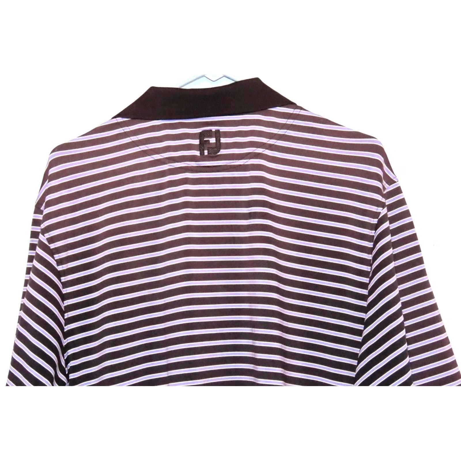 Footjoy FootJoy Polo Shirt Size L Regular Purple Black Striped Short Sleeve Cotton? (Note: fabric listed as Polyester) Size US L / EU 52-54 / 3 - 8 Thumbnail