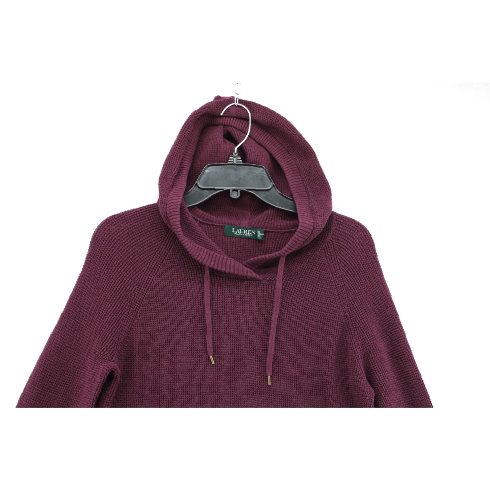 Ralph Lauren Lauren Ralph Lauren Hoodie Women's Waffle Knit Medium Burgandy Drawstring Hood Size M / US 6-8 / IT 42-44 - 8 Thumbnail