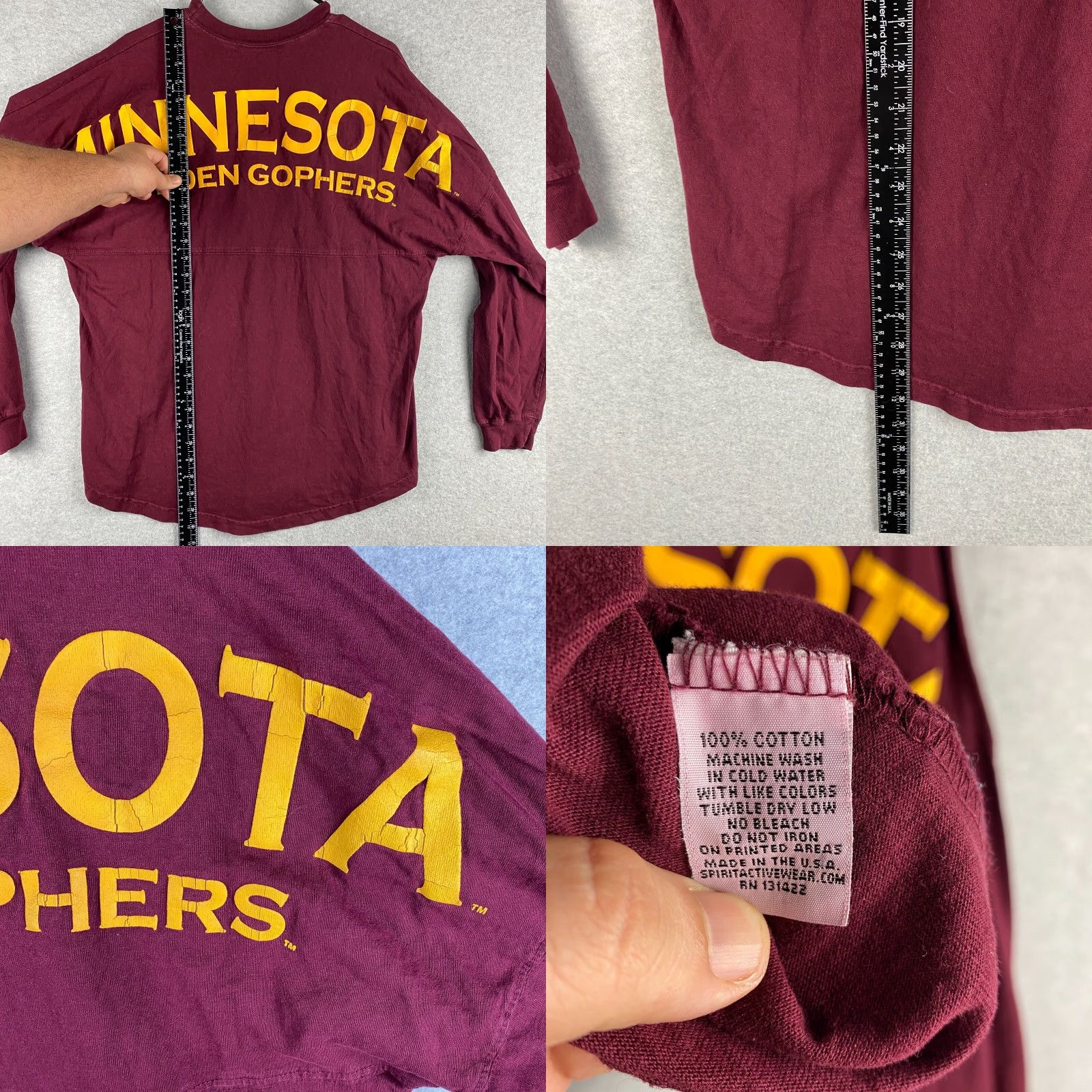 ESPIRIT VINTAGE Minnesota Golden Gophers Spirit Jersey Shirt Men M Maroon Long Sleeve Size US M / EU 48-50 / 2 - 8 Thumbnail