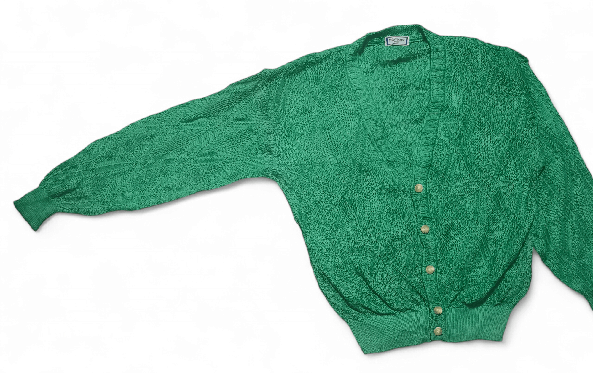 Yves Saint Laurent Vintage Yves Saint Laurent YSL Openwork Knit Green Sweater Size L / US 10 / IT 46 - 4 Thumbnail